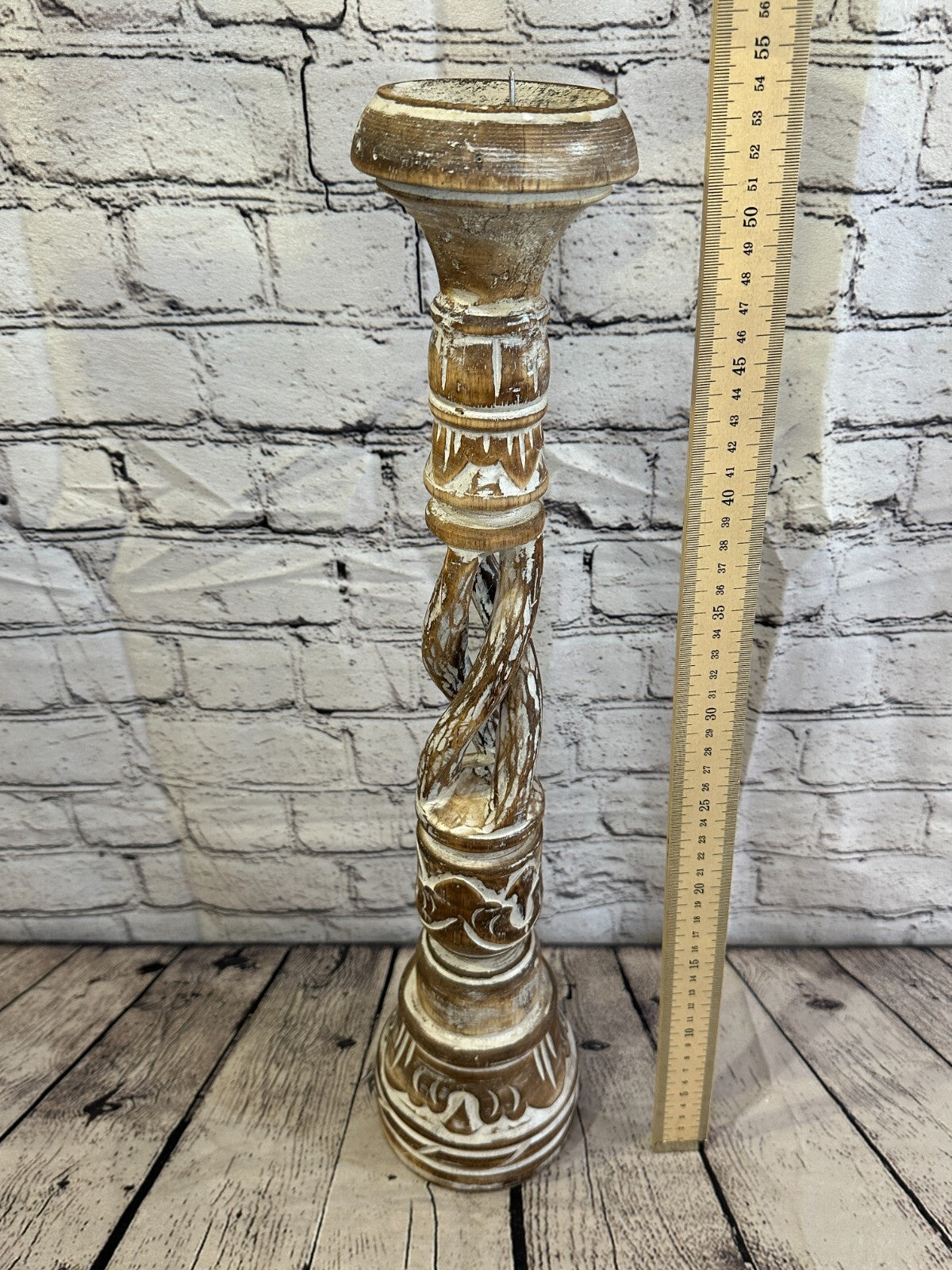 50cm Brown Tall Candlestick Shabby Chic Distressed Twist Column Candle Holder