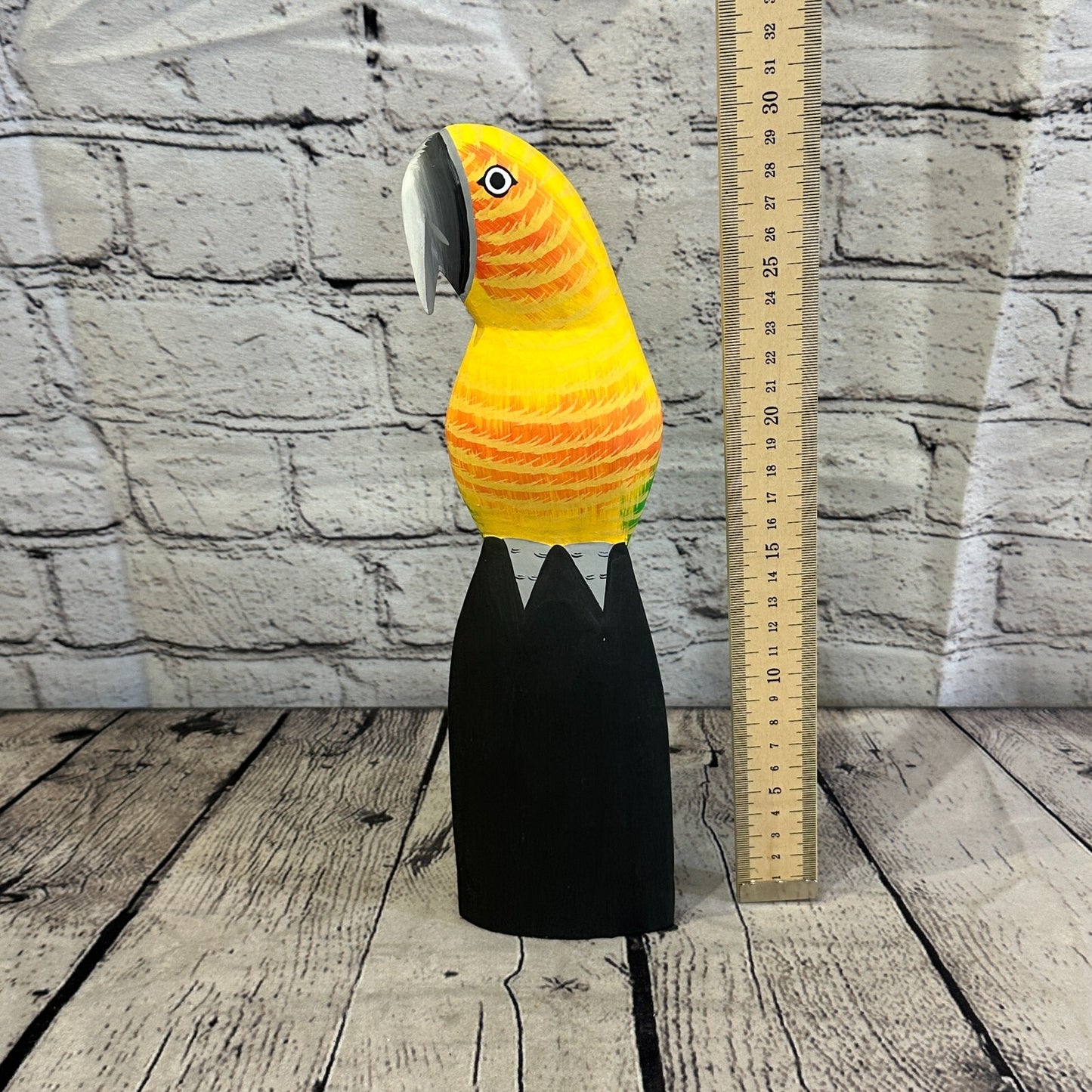 30cm Yellow Parrot Bird Ornament Statue Fair Trade Hand Made Carved Wood