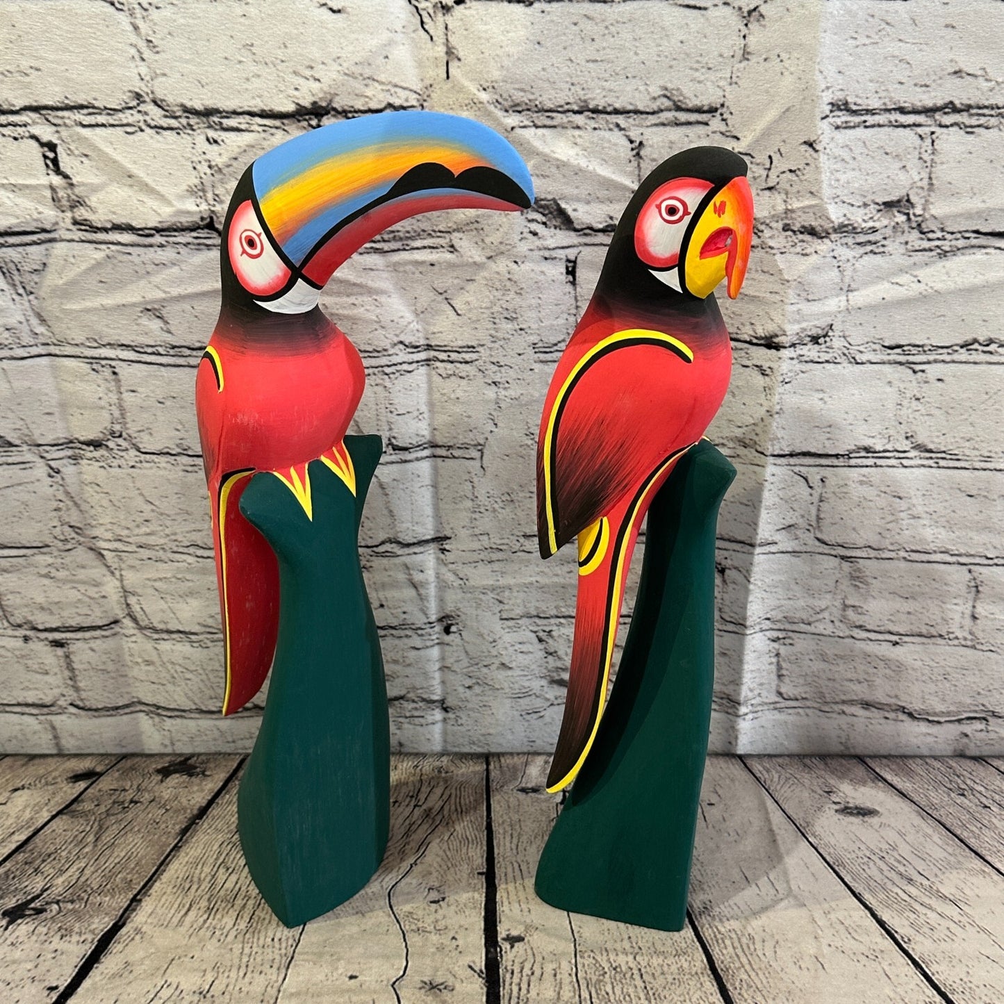 40cm Dark Red Parrot Bird Ornament Statue Fair Trade Hand Made Carved Wood