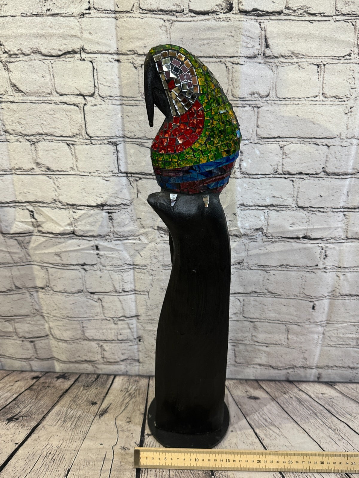 60cm Mosaic Parrot Bird Ornament Statue Fair Trade Handmade Carved Wood Design 3