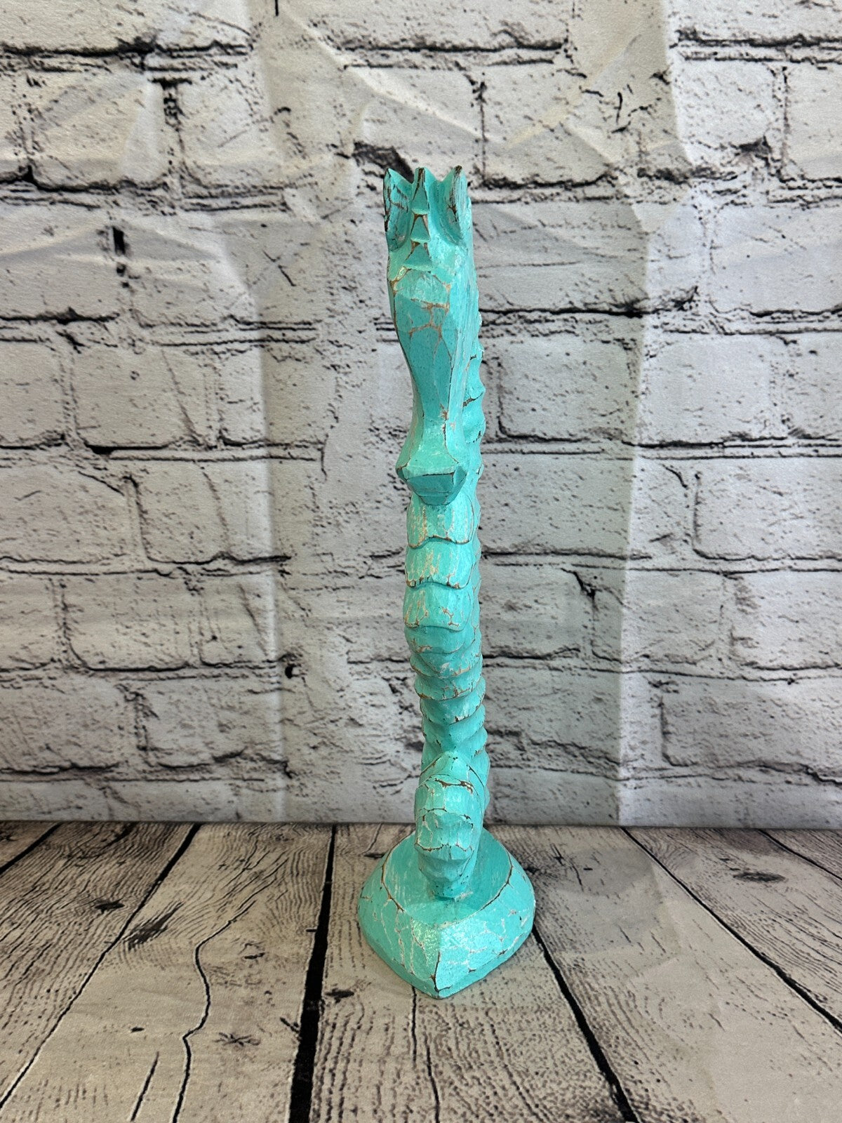30cm Green Plain Wooden Shabby Seahorse Statue Ornament Fair Trade Handcarved