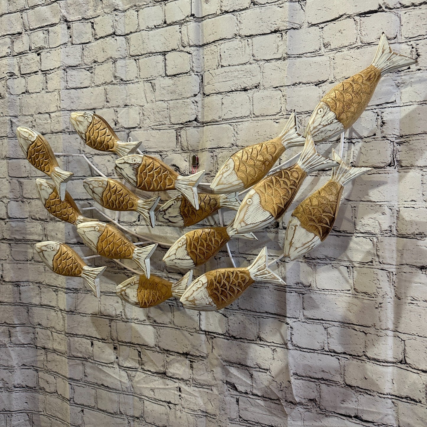 80cm Brown White Shoal Of Fish On Wood Fish Decoration Fish Shoal Sprats Fish