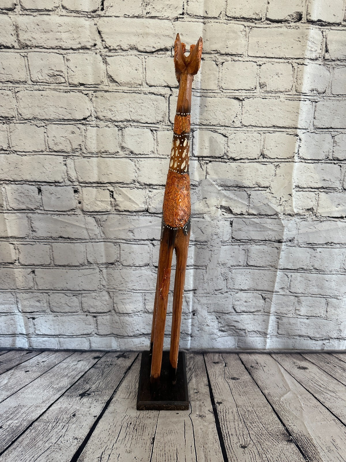 60cm Brown Painted Wood Giraffe Tall Statue Wood Modern Hand Carved Painted