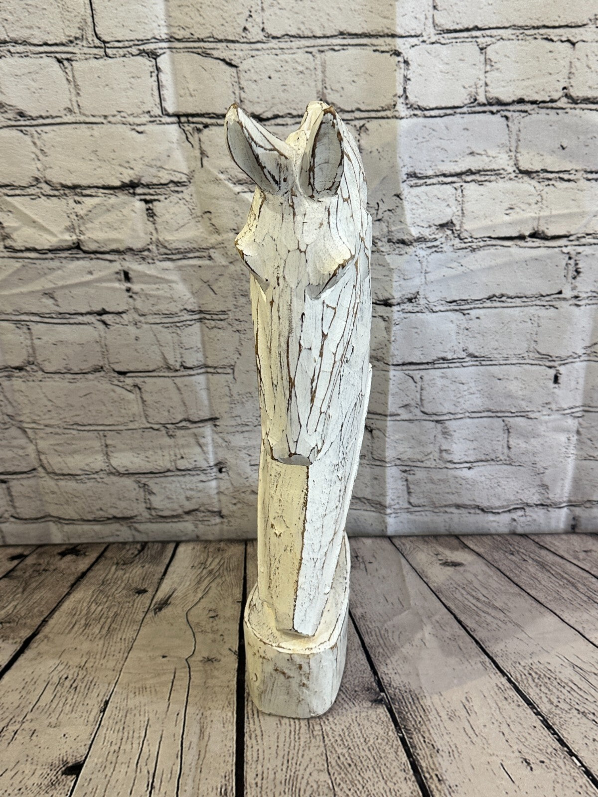 White Wooden 50cm x 25cm Horse Head Bust Hand Carved Wood Sculpture