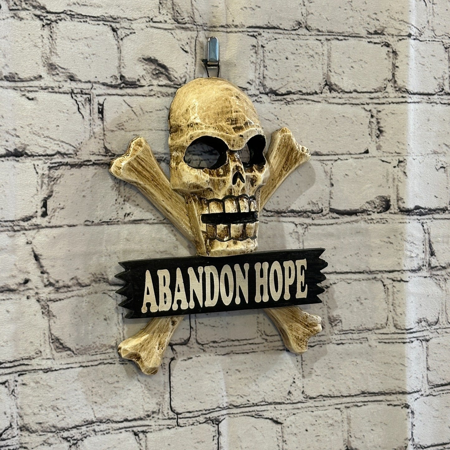 Skull & Crossbones Abandon Hope Pirate Sign Door Plaque 20cm x 20cm Handmade
