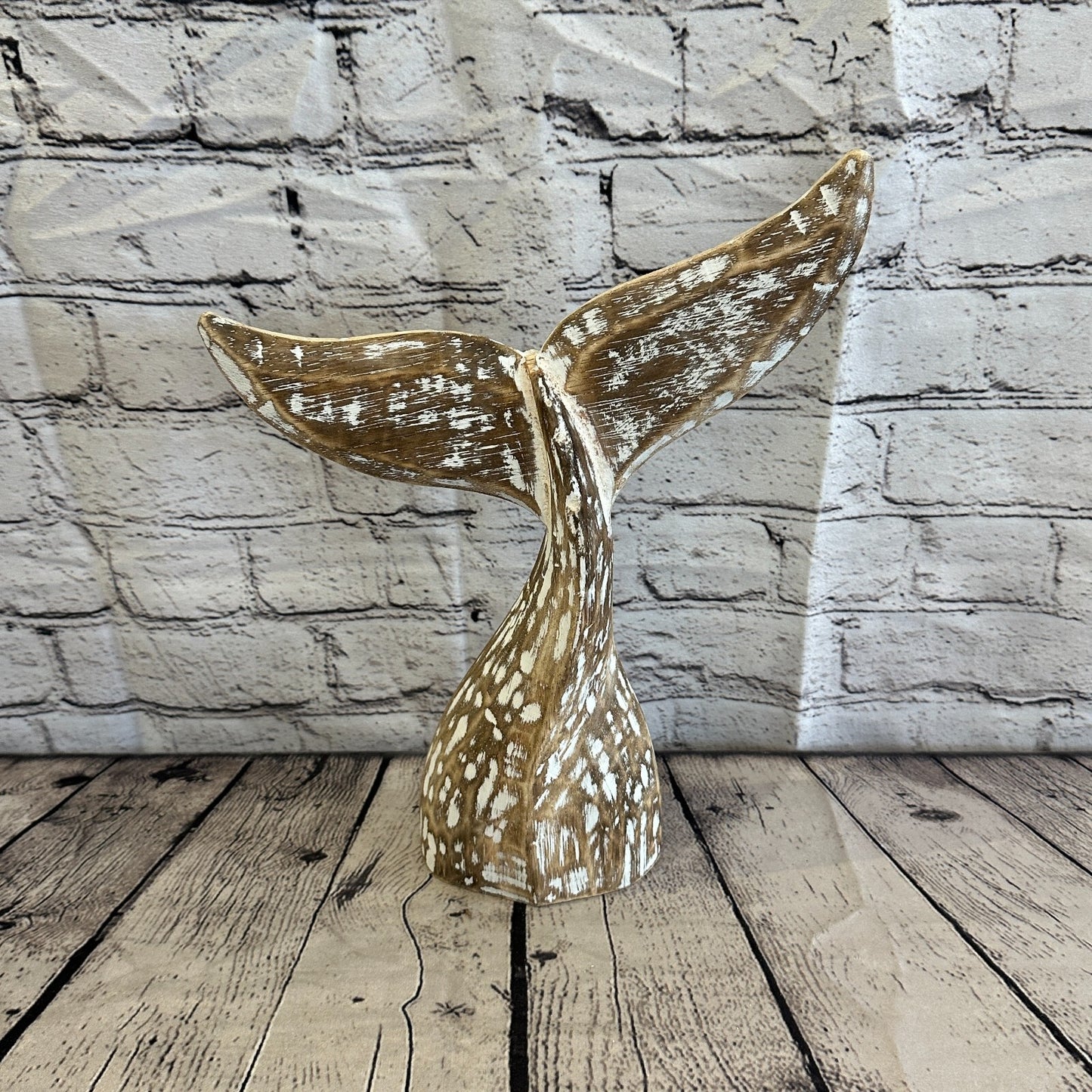 35cm x 30cm Whale Tail Brown Fish Wood Coastal Ocean Bathroom Decoration