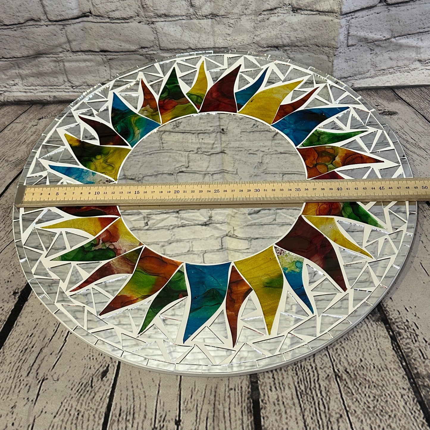 Rainbow White Sun Mosaic Tile Wall Mirror 50cm x 50cm 20 Inches Handmade New