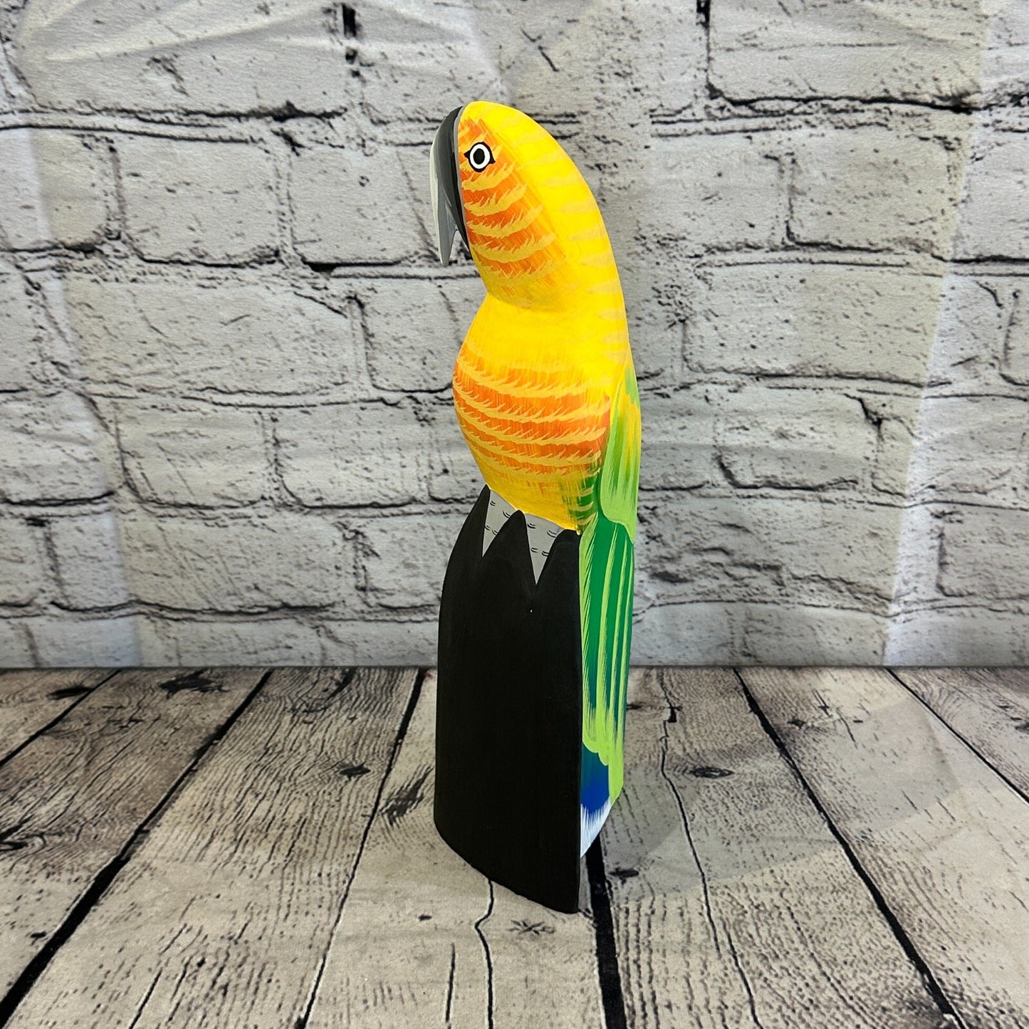 30cm Yellow Parrot Bird Ornament Statue Fair Trade Hand Made Carved Wood