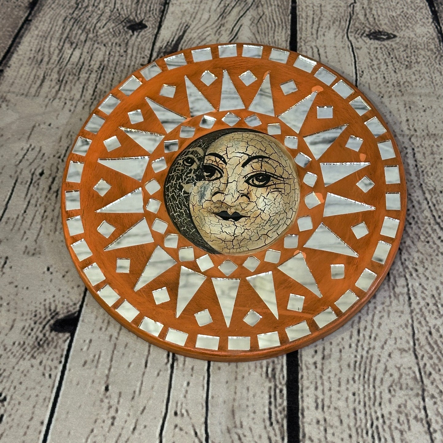 Sun Moon Face Mosaic Tile Wall Mirror 20cm x 20cm 8 Inches Handmade Fairtrade