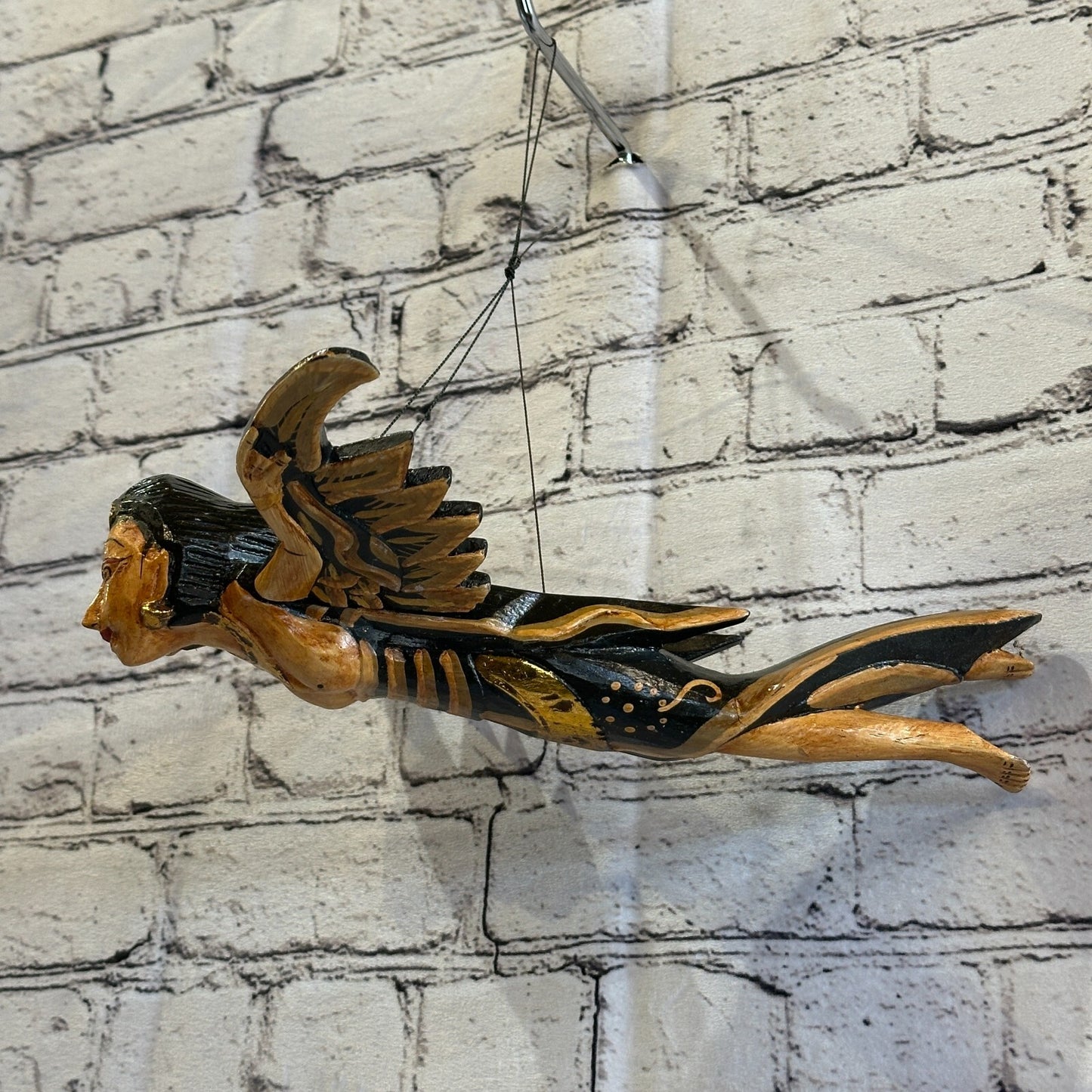 Black Shiva Goddess Folk Art Wood Flying Winged Mobile Spirit Chaser Guardian