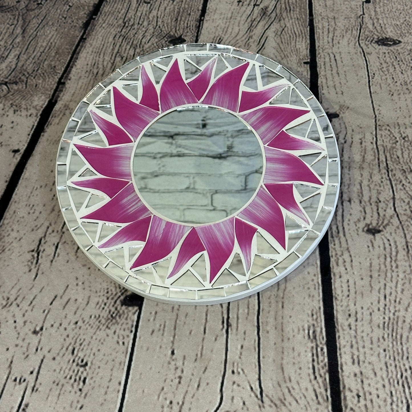 Pink Flame Sun Mosaic Tile Wall Mirror 20cm x 20cm 8 Inches Handmade New