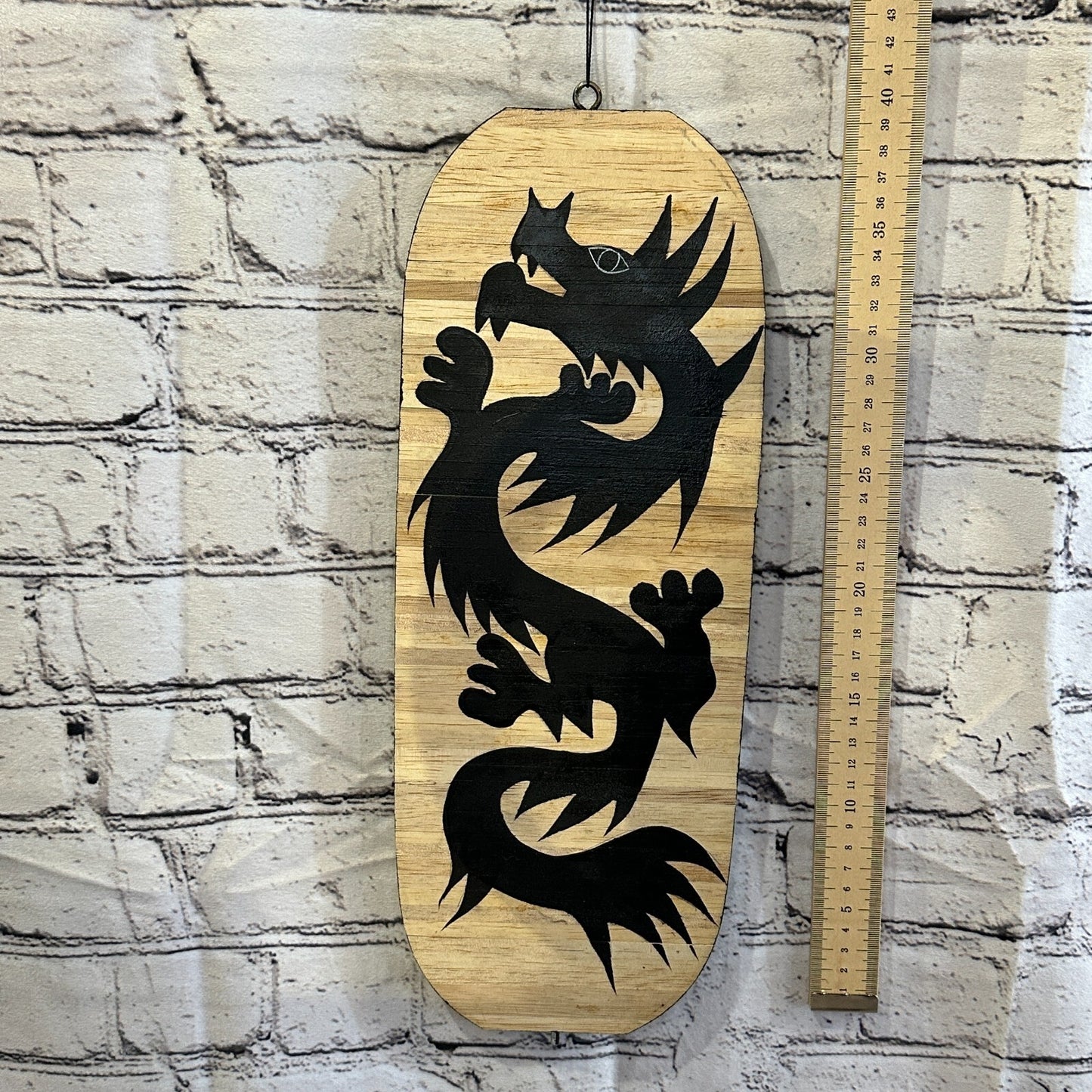 40cm Black Dragon Pattern Wind Spinner Wooden Spiral Mobile Garden Ornament