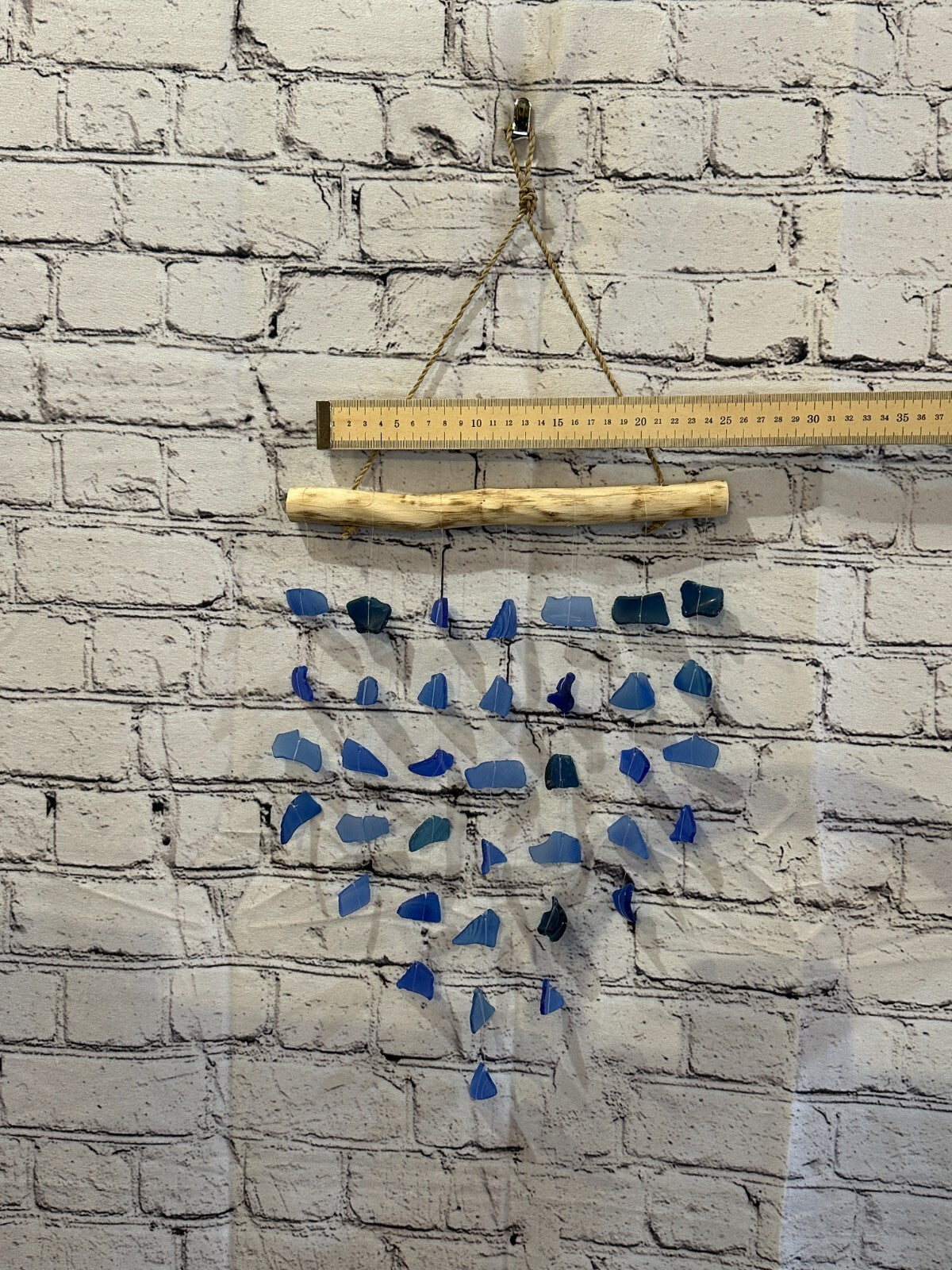 45cm x 25cm Dark Blue Wind Recycled Glass Driftwood Handmade Garden Home Mobile