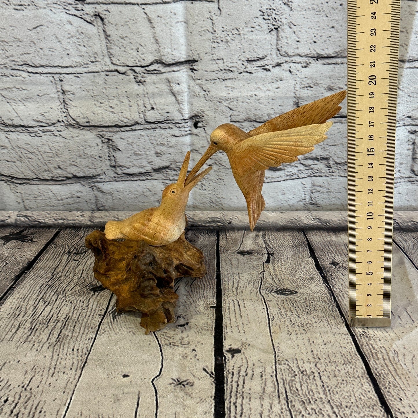 20cm Humming Bird With Baby Mushroom Parasite Ornament Natural Carving Wooden