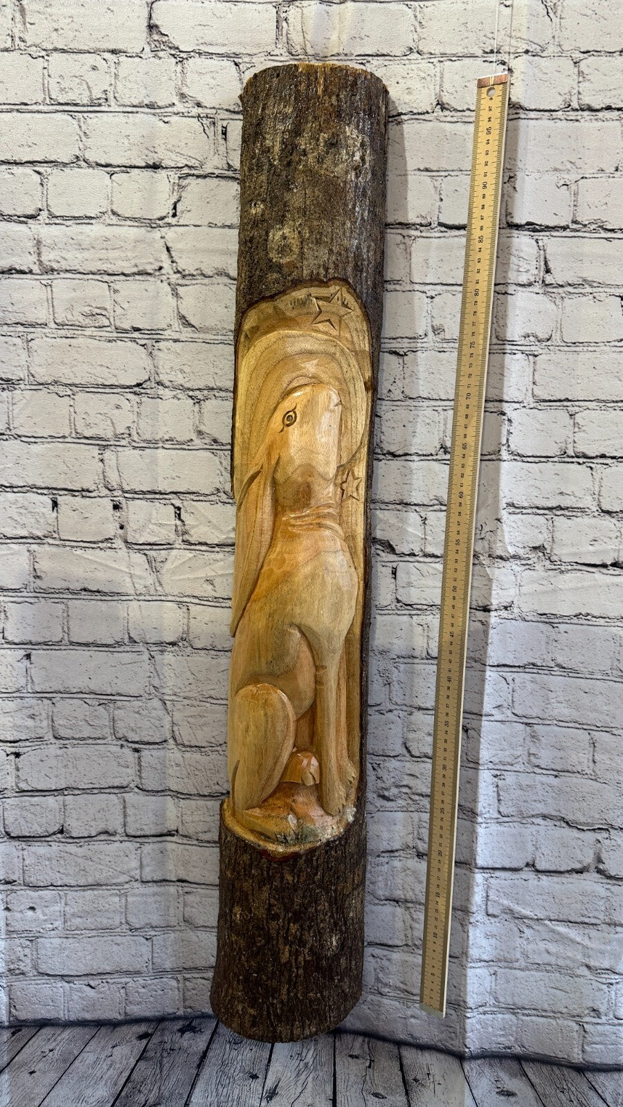 Hare With Moon Of The Woods 100cm Hand Carved Wizard Tree Trunk Wood Fairtrade