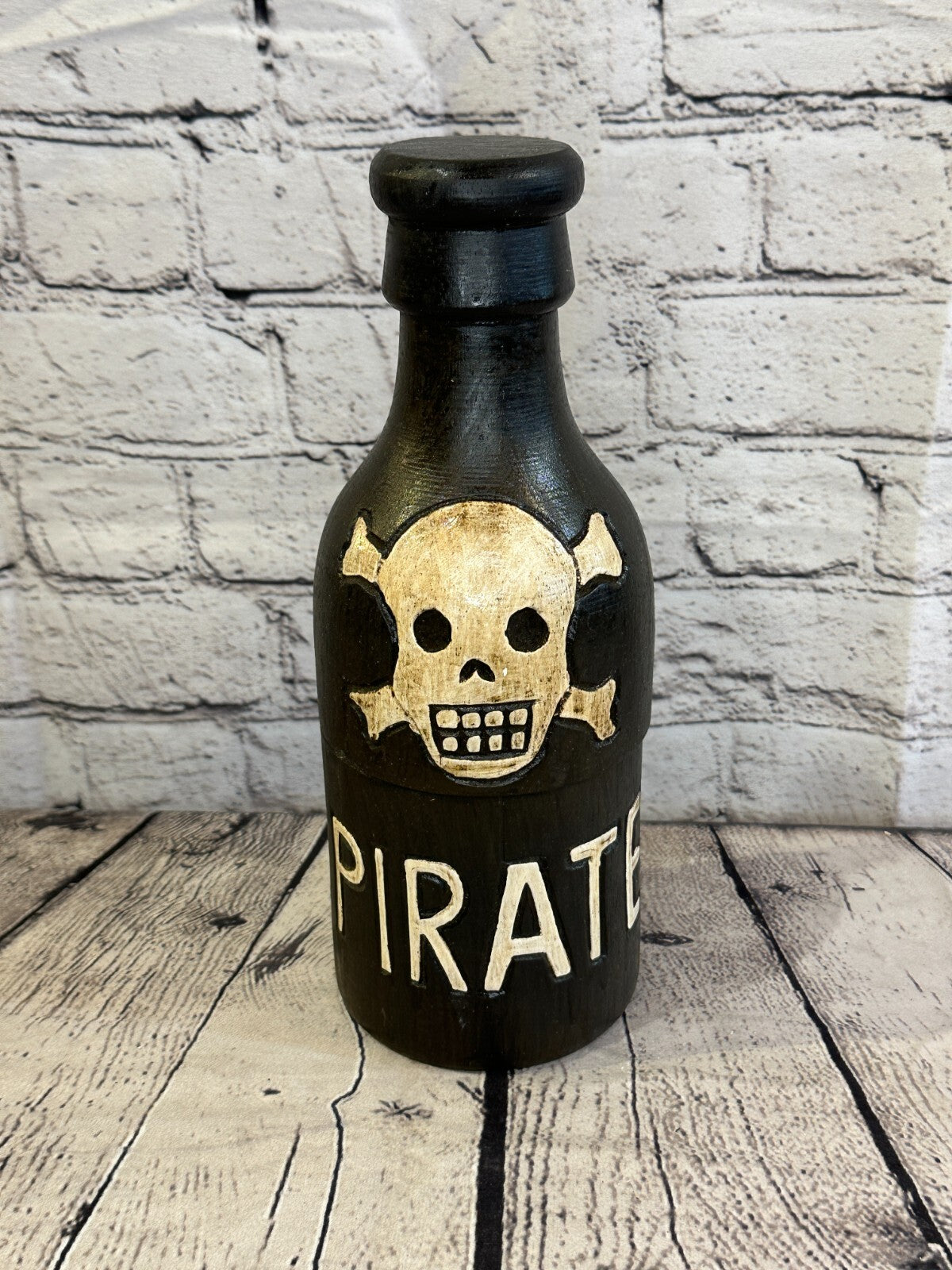 28cm x 10cm x 10cm Bottle Pirate Wooden Gothic Skeleton Skull Head Jewellery Box
