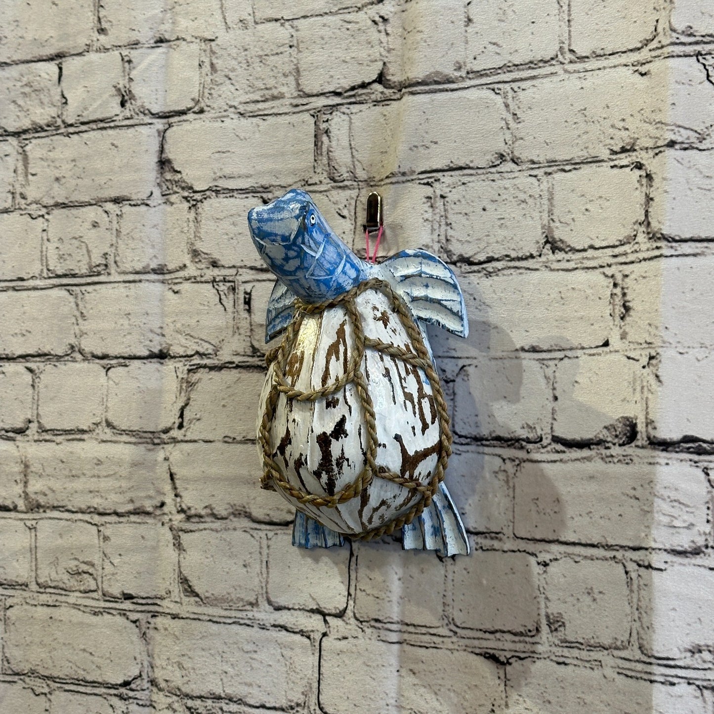 Blue White Folk Art Hand Painted Turtle Coconut Shell Ornaments Hanging Decor