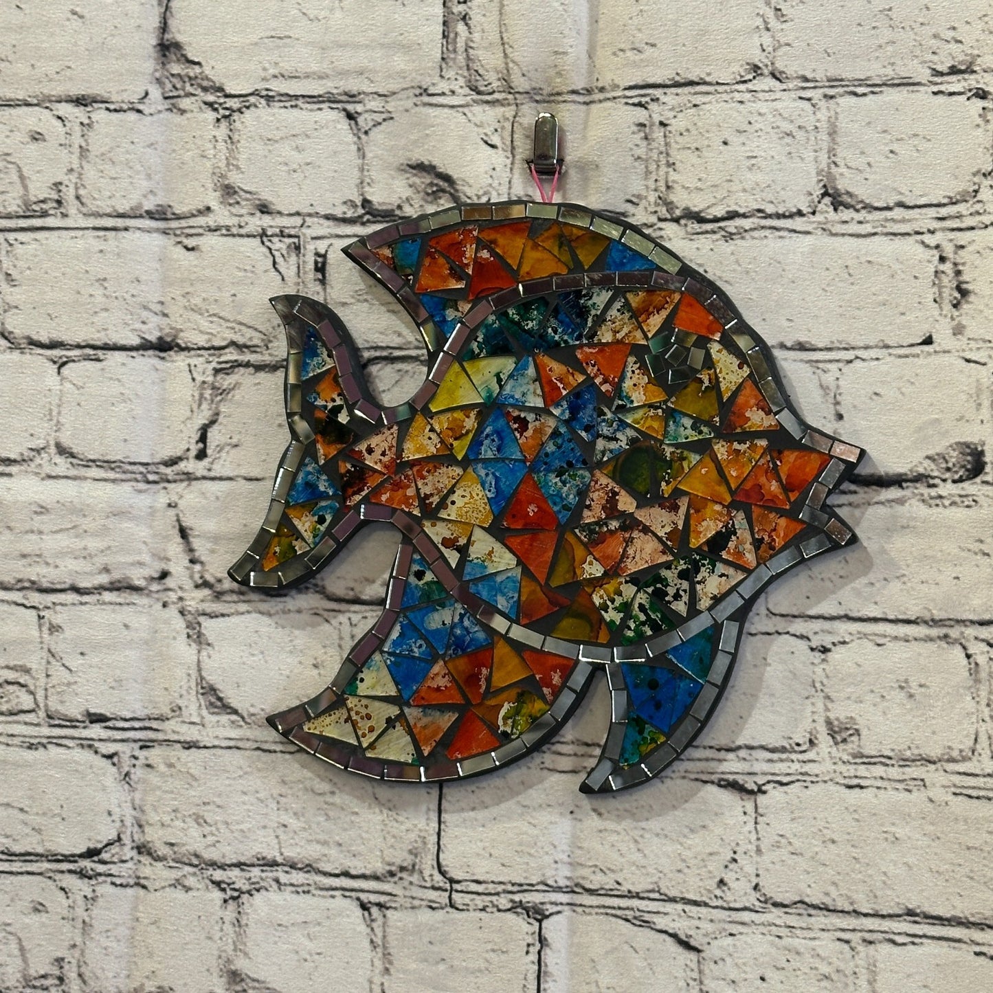 Rainbow Pastel Tropical Fish Mosaic Tile Wall Mirror 25cm x 25cm Handmade New