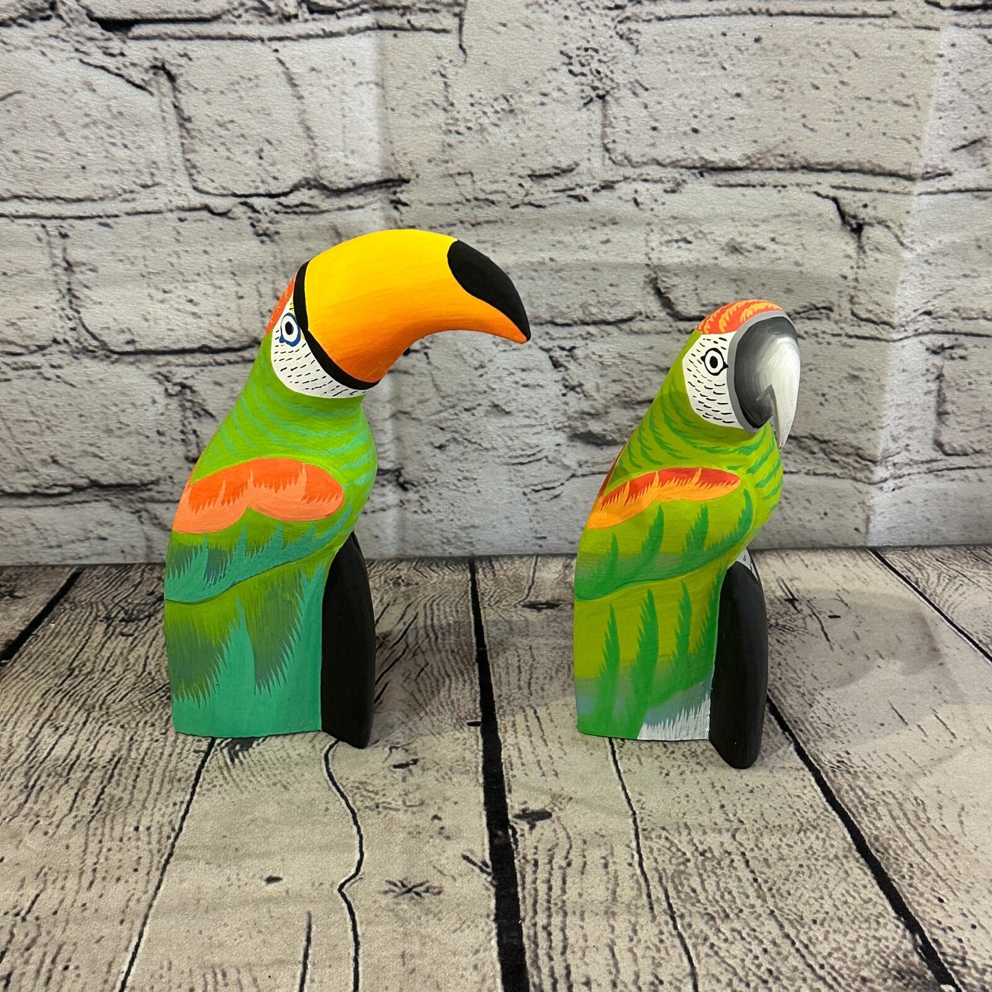 15cm Green Toucan Bird Ornament Statue Fair Trade Hand Made Carved Wood
