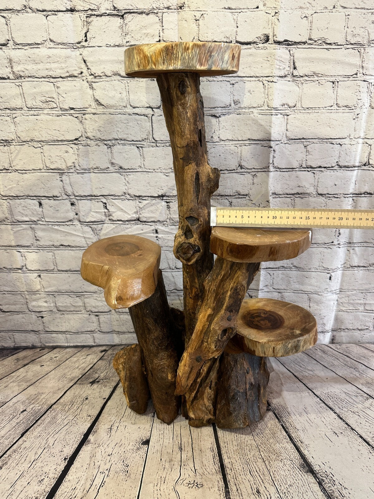 63cm x 38cm Quad Teak Root Wood Mushroom Coffee Table Side Home Furniture