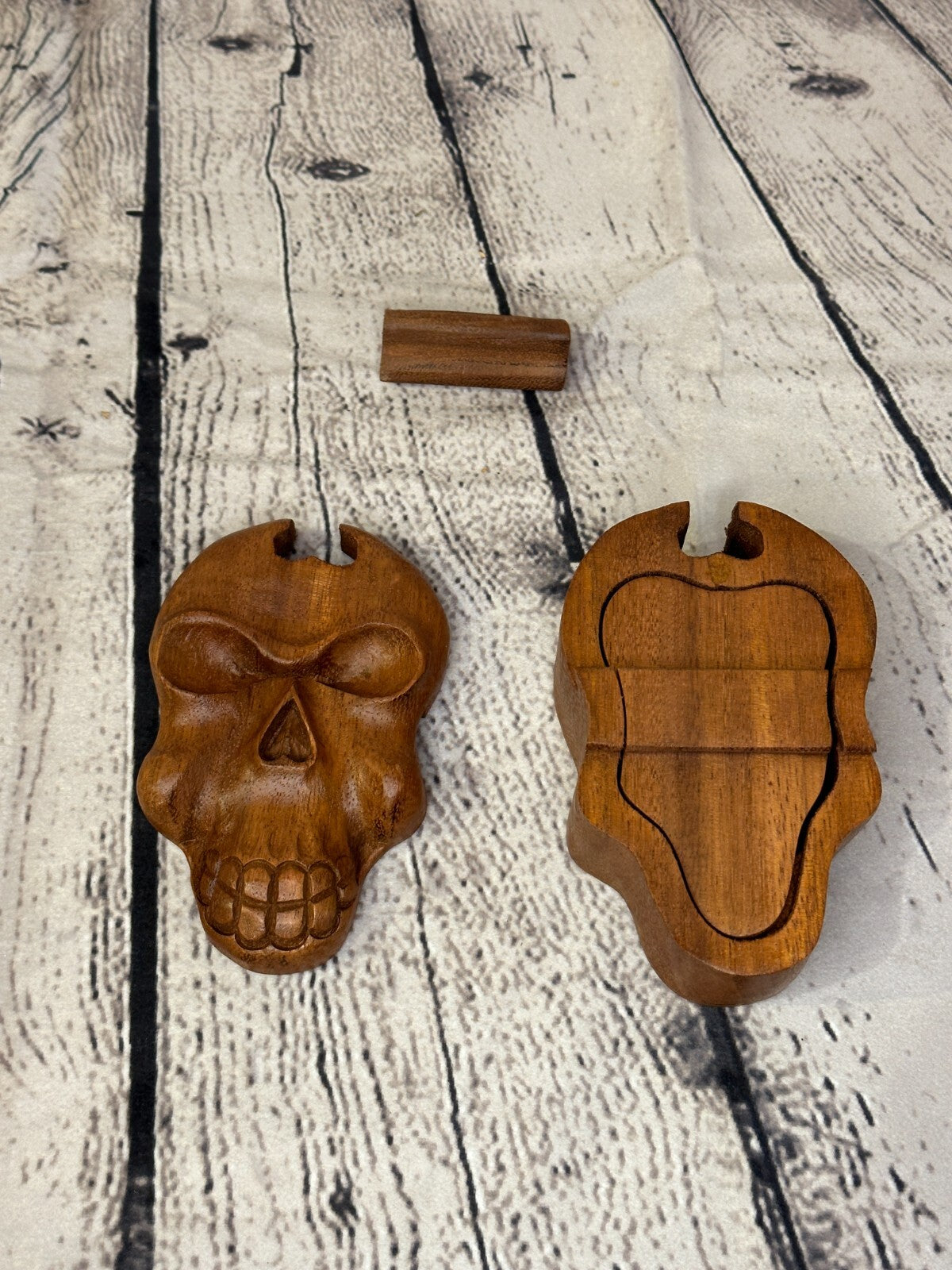 Skull Face Head 4 Bit Wooden Puzzle Box Secret Box Magic Trinket Handmade
