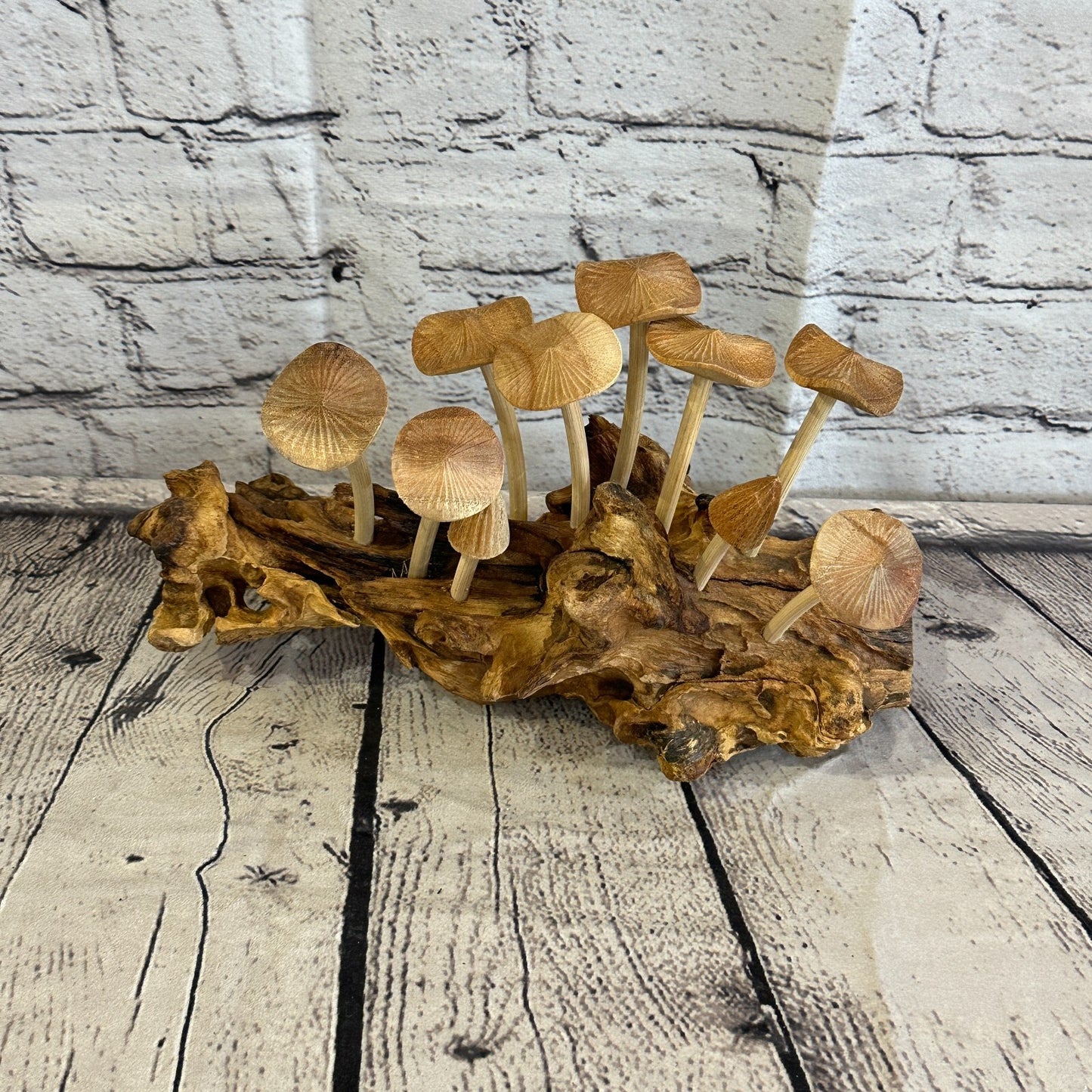 25cm Long Mushrooms Cluster Parasite Ornament Natural Carving Fairtrade Wooden