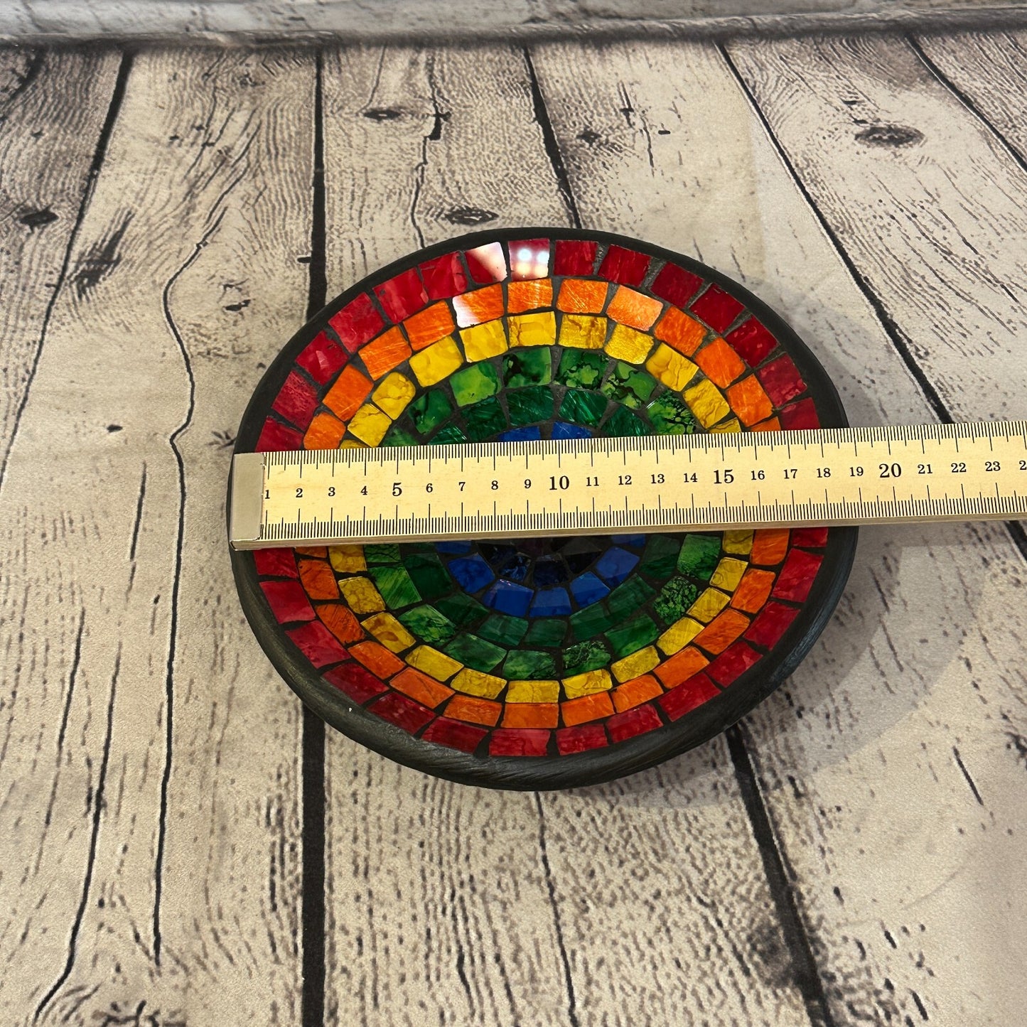 20cm Rainbow Eye Round Mosaic Handmade Ceramic Glass Tile Bowl Fruit
