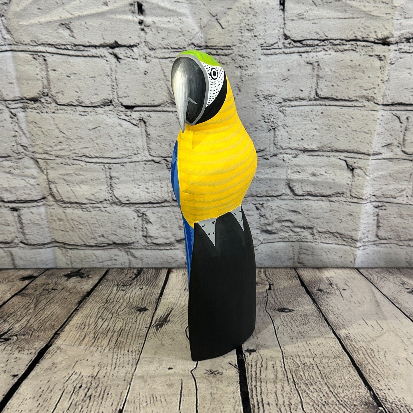 30cm Blue Parrot Bird Ornament Statue Fair Trade Hand Made Carved Wood
