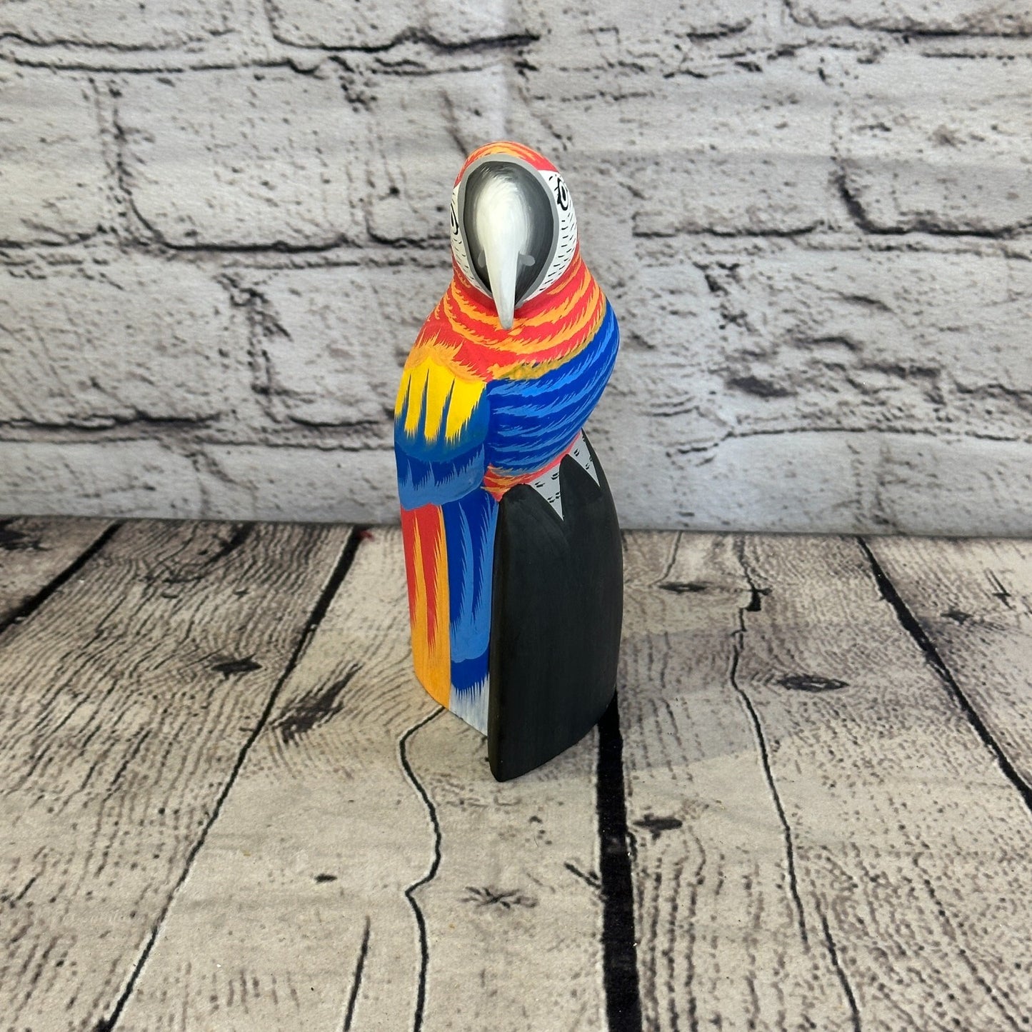 15cm Red Parrot Bird Ornament Statue Fair Trade Hand Made Carved Wood