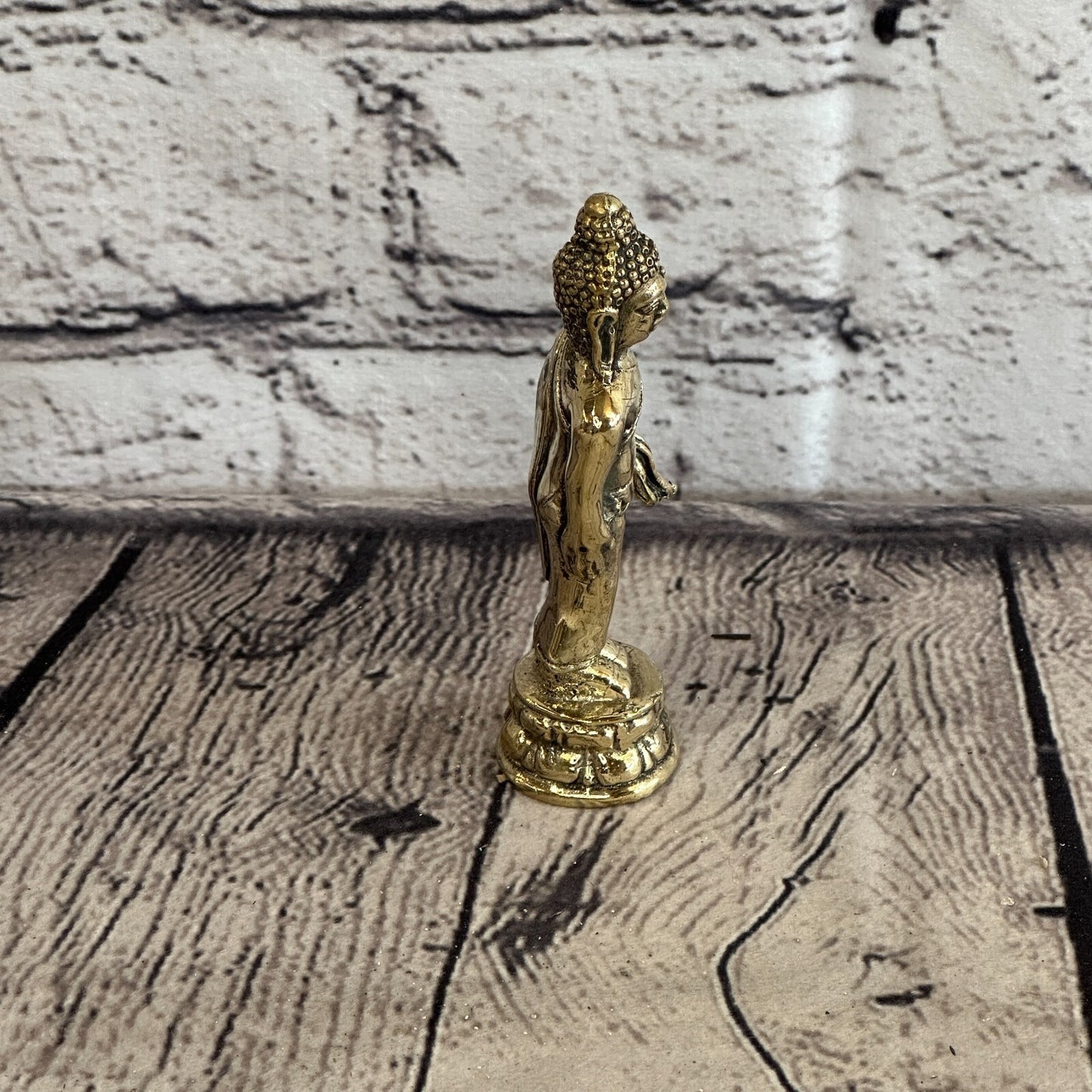 10cm x 2cm Standing Thai Bronze Buddha Blessing Statue Figure Table Decoration