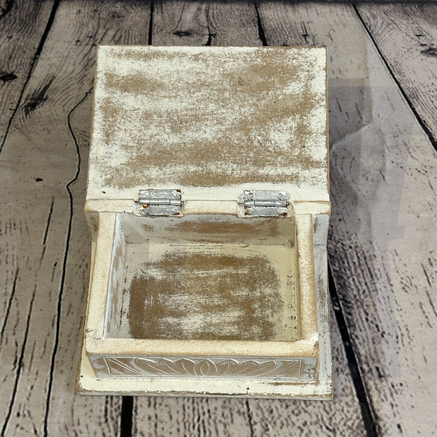 White Flower MDF Box Lotus 14cm x 10cm x 6cm Wooden Box Trinket Handmade