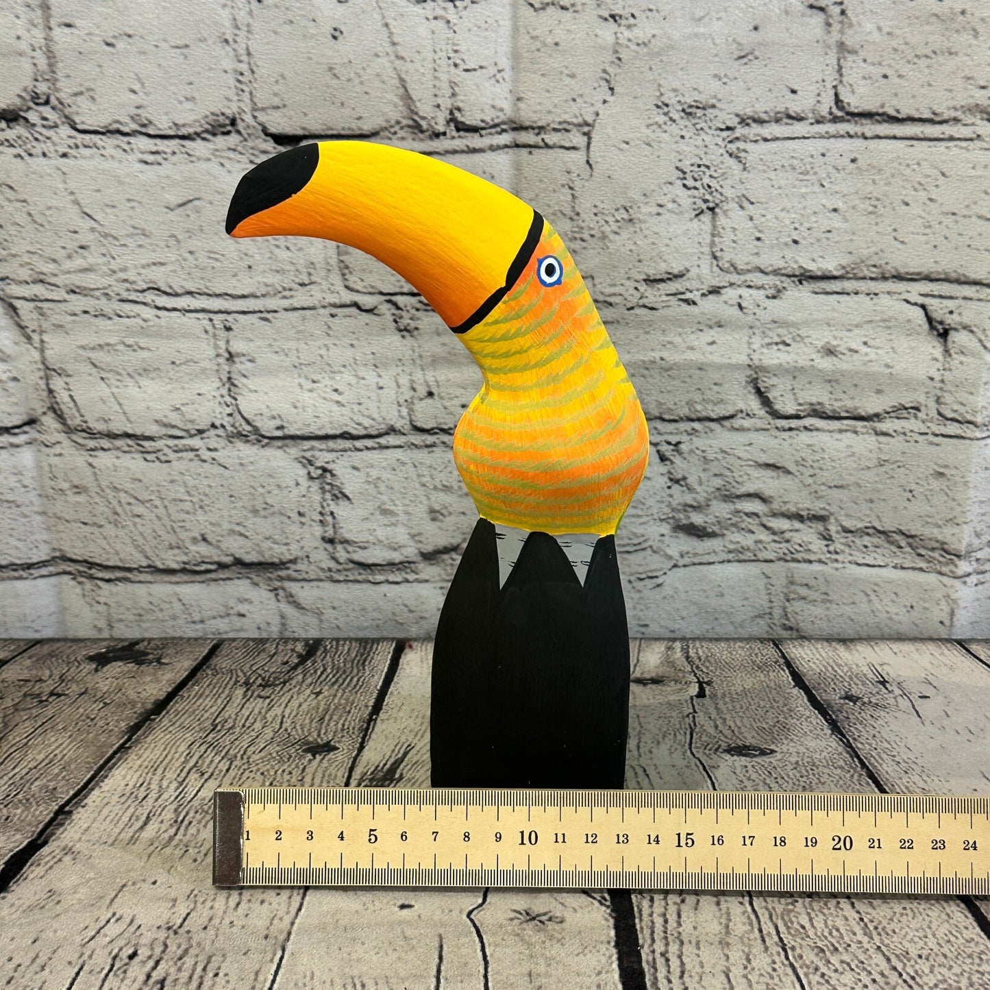 20cm Yellow Toucan Bird Ornament Statue Fair Trade Hand Made Carved Wood