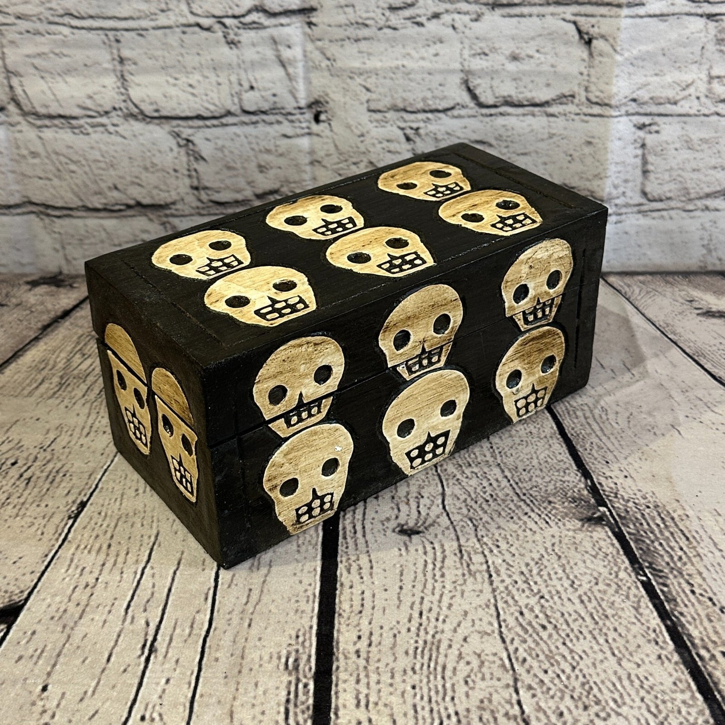 20cm x 10cm x 10cm Square Wooden Gothic Skeleton Skull Coffin Jewellery Box