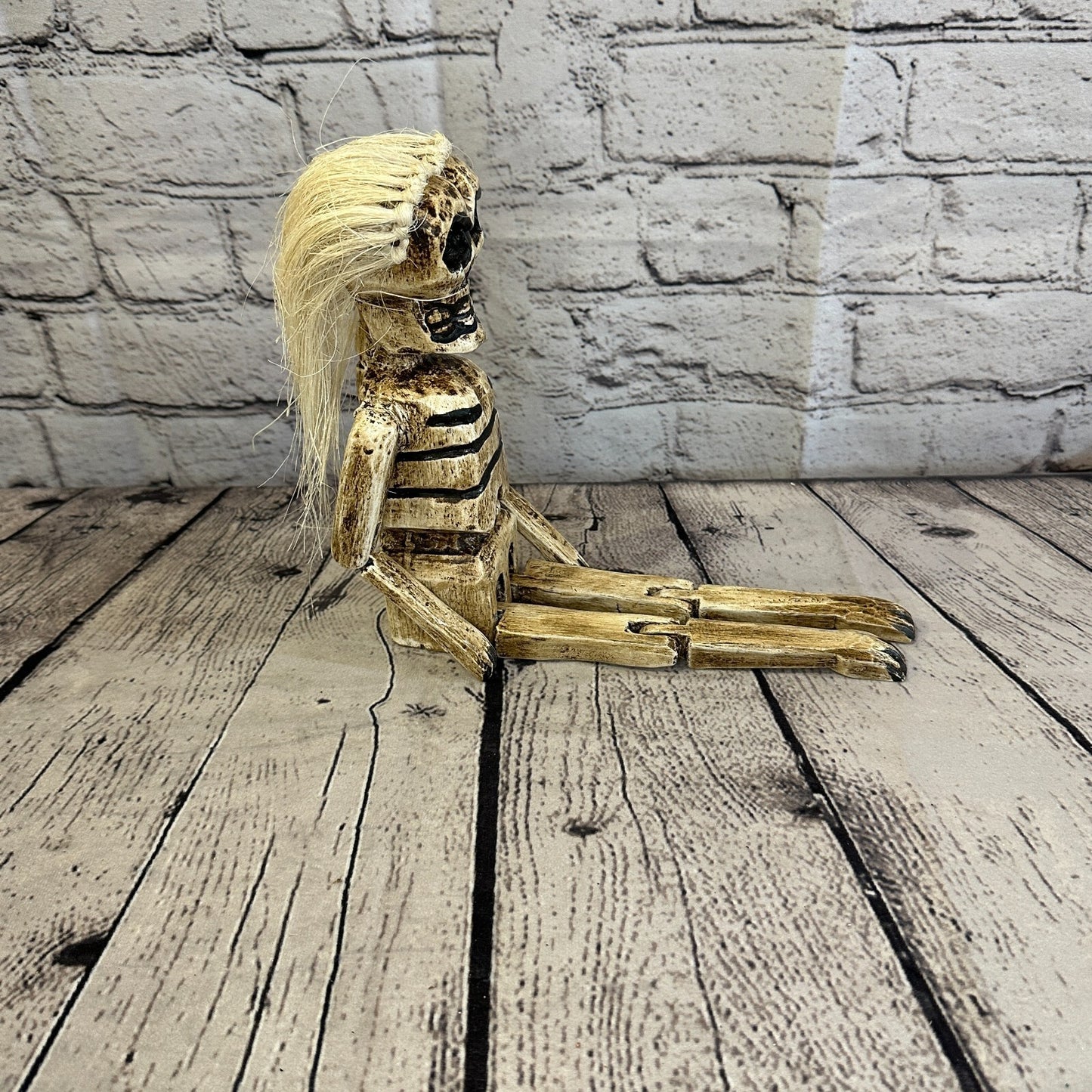 20cm Shabby Skeleton White Hair Animal Wooden Shelf Ornament Handmade Fairtrade