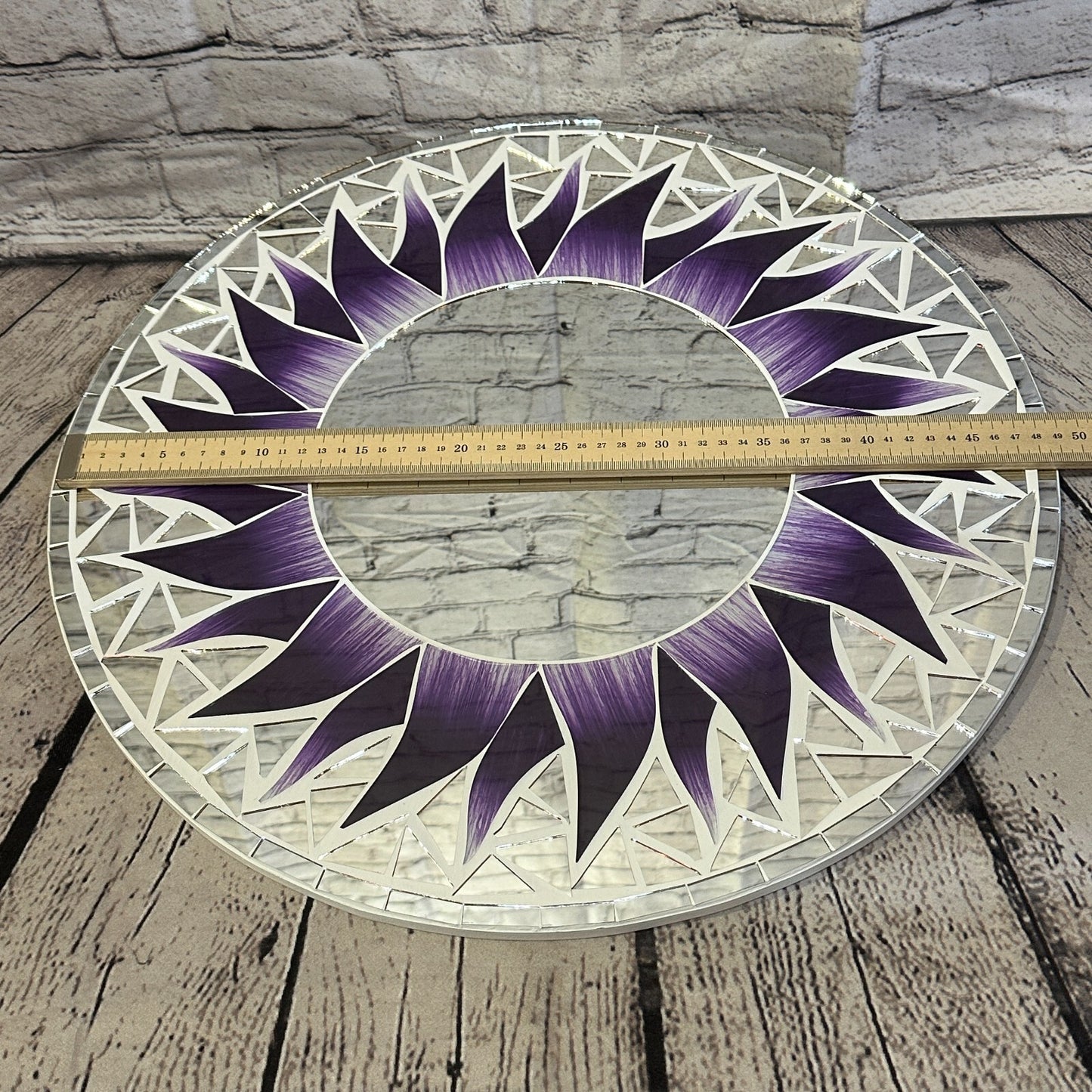 Purple Flame Sun Mosaic Tile Wall Mirror 50cm x 50cm 20 Inches Handmade New