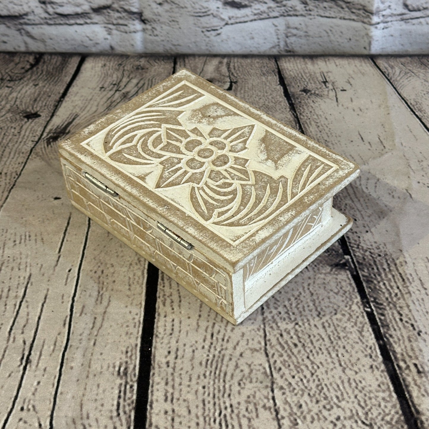 White Flower MDF Box Lotus 14cm x 10cm x 6cm Wooden Box Trinket Handmade