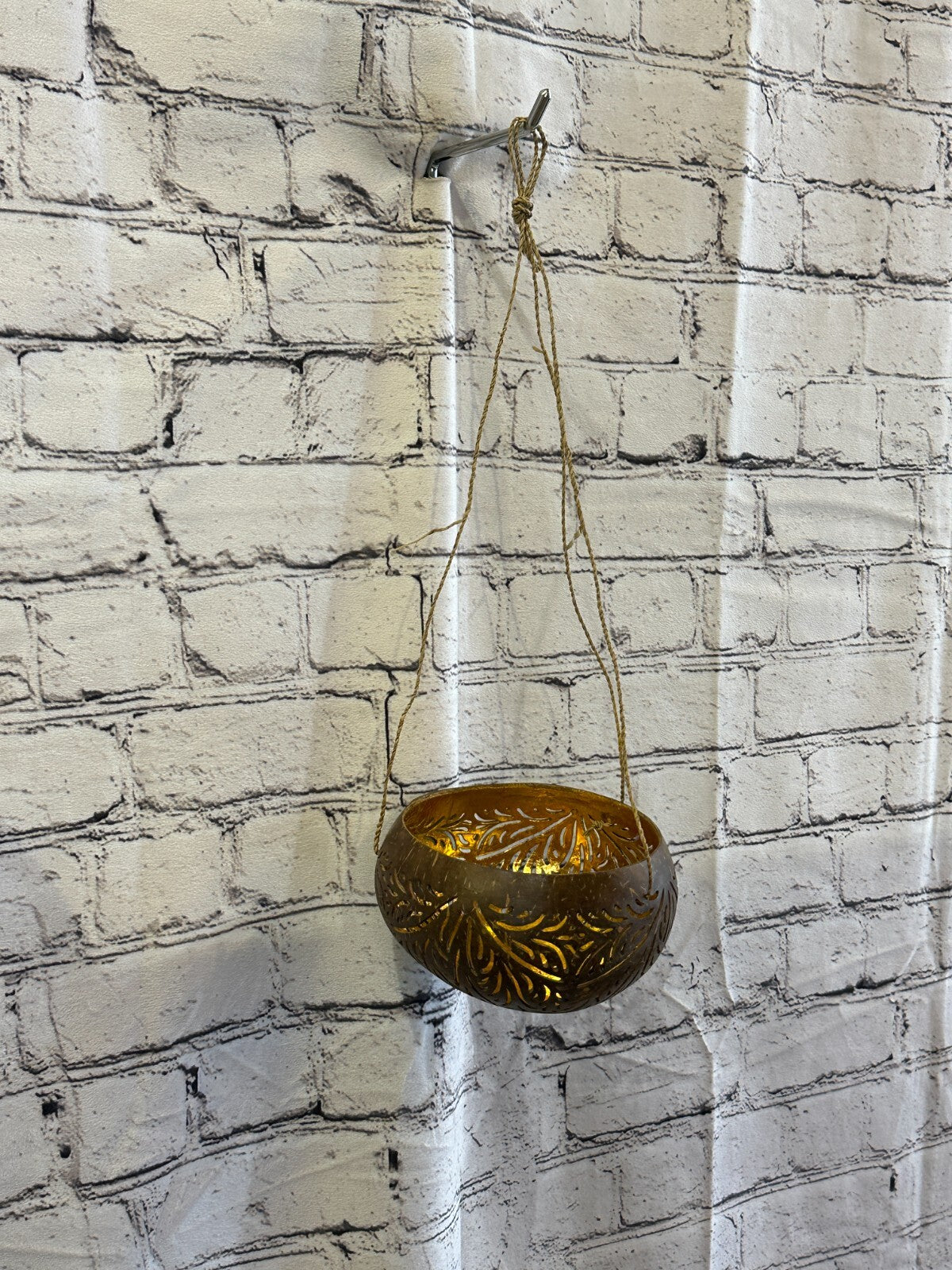 Gold Inside Coconut Shell Hanging Basket Orchid Planter Balcony Decorative Vase