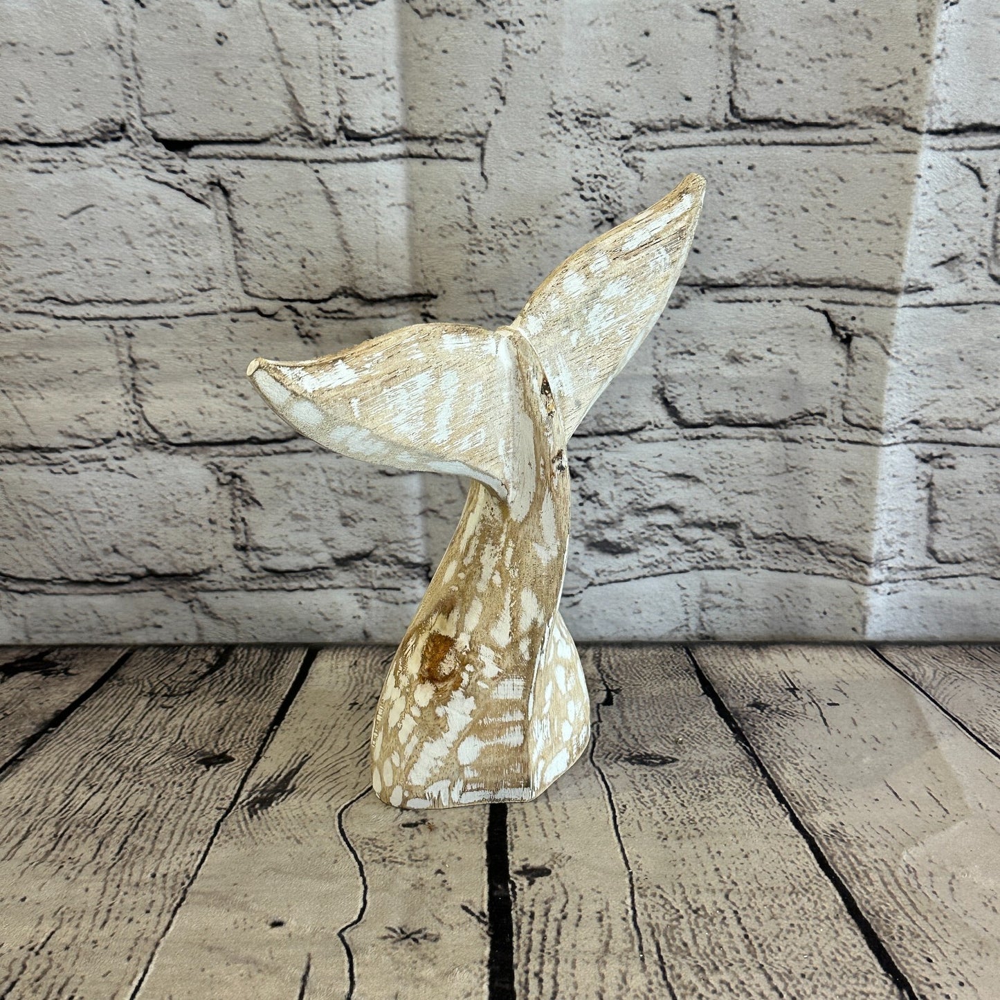 20cm x 18cm Whale Tail White Fish Wood Coastal Ocean Bathroom Decoration