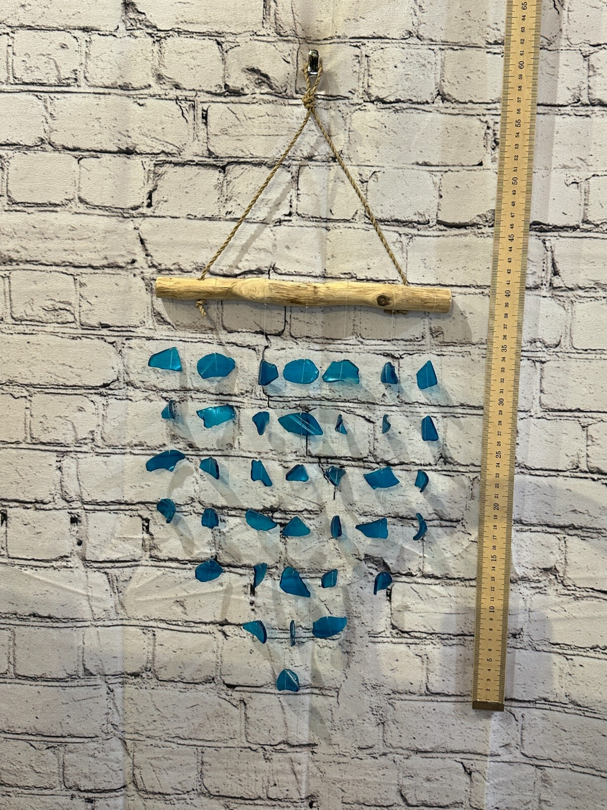 45cm x 25cm Light Blue Wind Recycled Glass Driftwood Handmade Garden Home Mobile