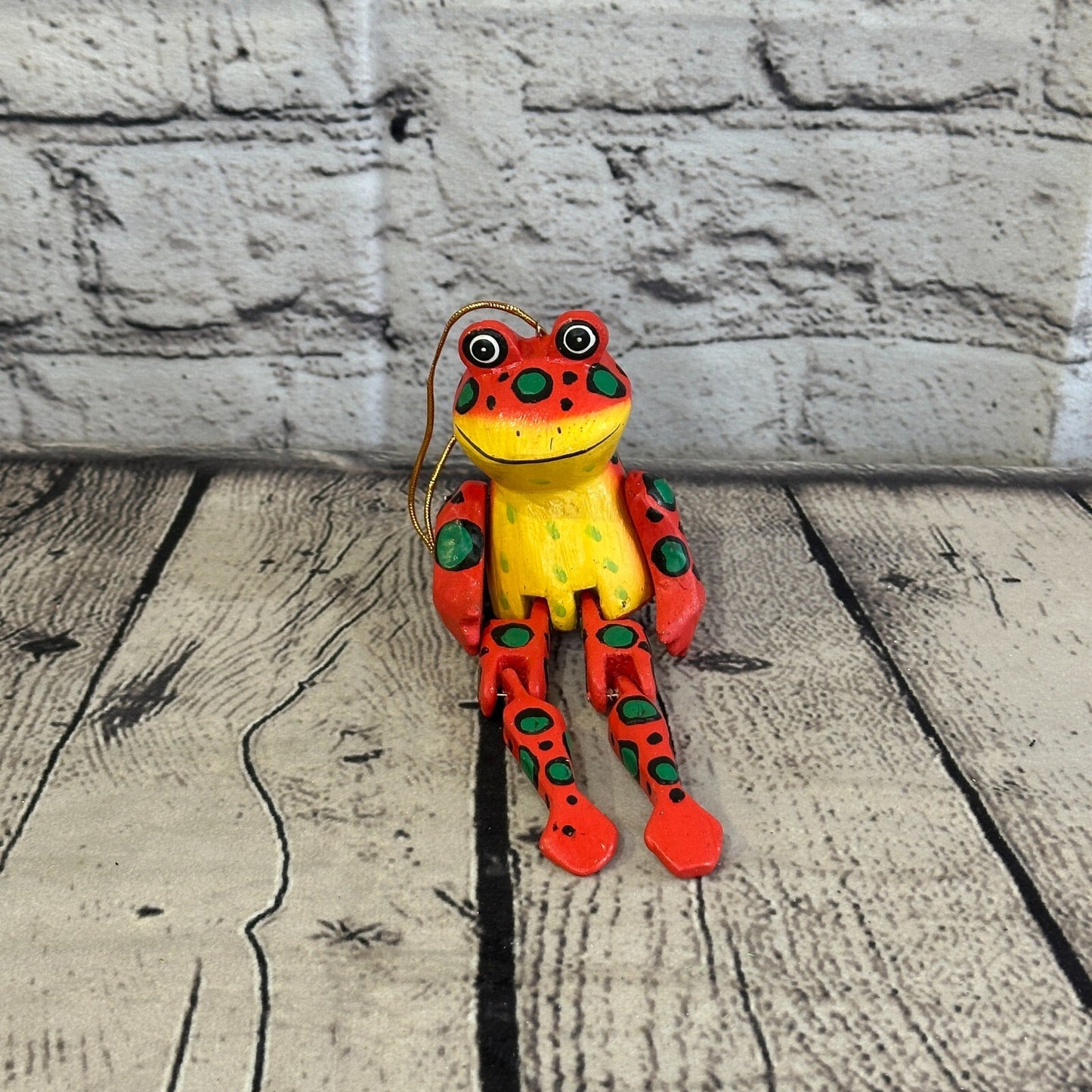 10cm Red Frog Sitting Animal, Wooden Shelf Ornament Handmade and Fairtrade