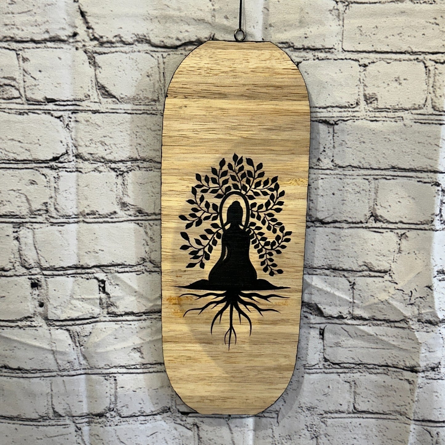 40cm Black Sitting Buddha Wind Spinner Wooden Spiral Mobile Garden Ornament