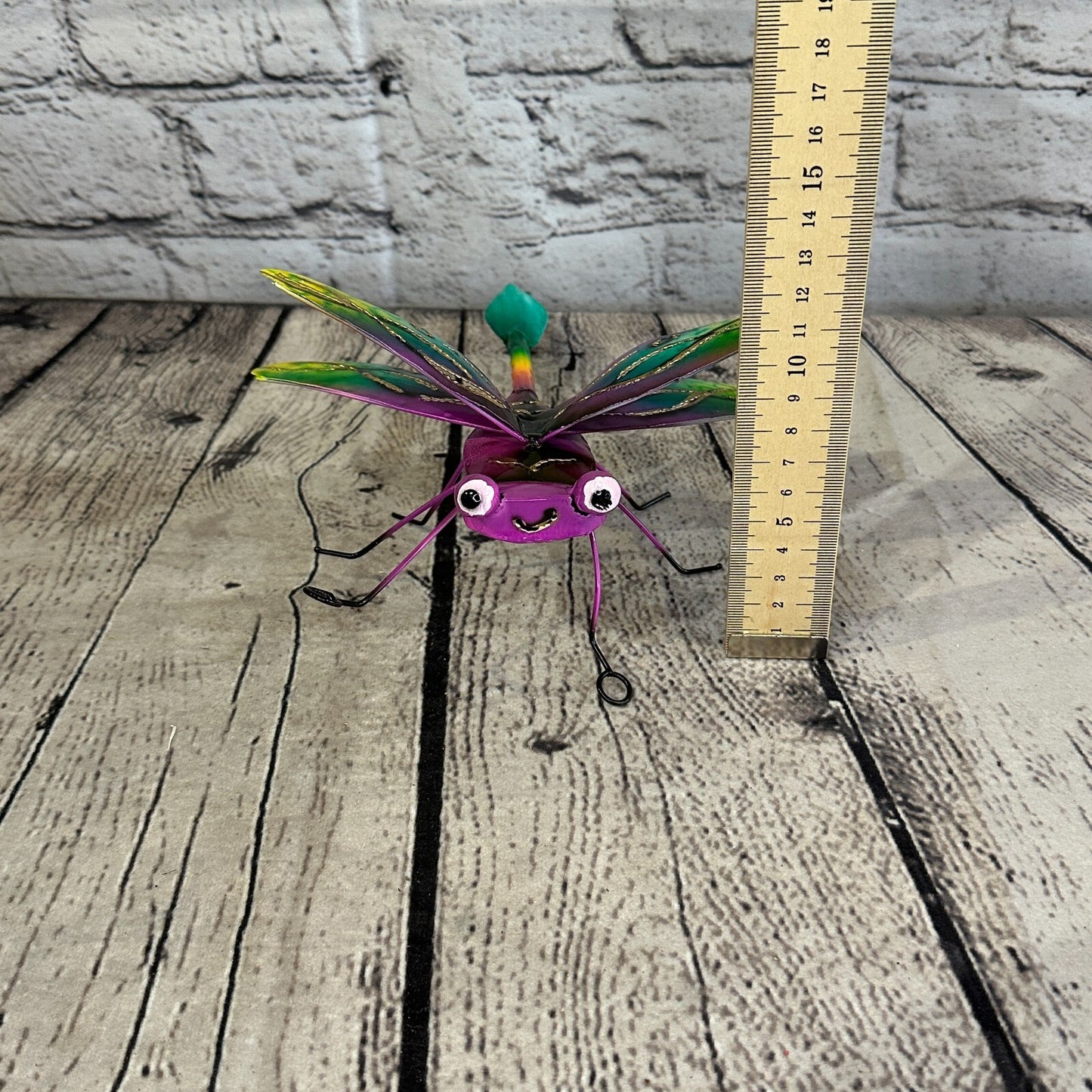 20cm x 15cm Pink Dragonfly Bug Metal Tin Wall Hanging Ornament Painted Statue