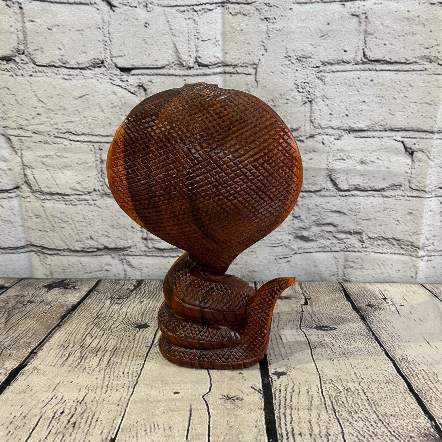 20cm x 10cm Solid Wood Cobra Carving Sculpture Decor Statue Snake Oriental Cobra