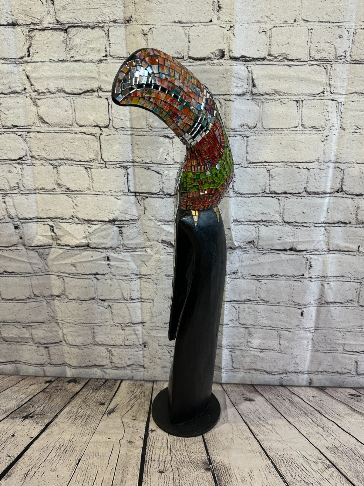 65cm Mosaic Toucan Bird Ornament Statue Fair Trade Handmade Carved Wood Design 1