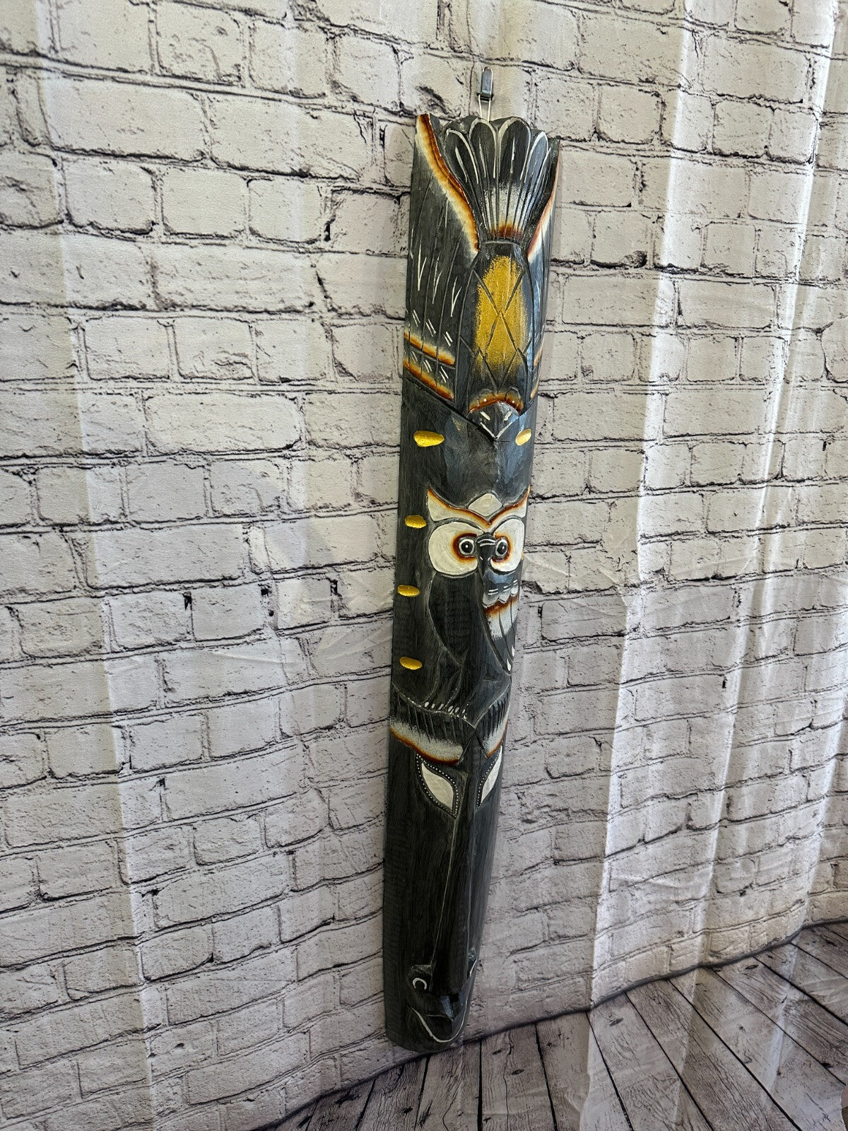 100cm Dark Grey Owl Hand Carved Fair Trade Wooden Animal Wall Art Wall Hang Mask