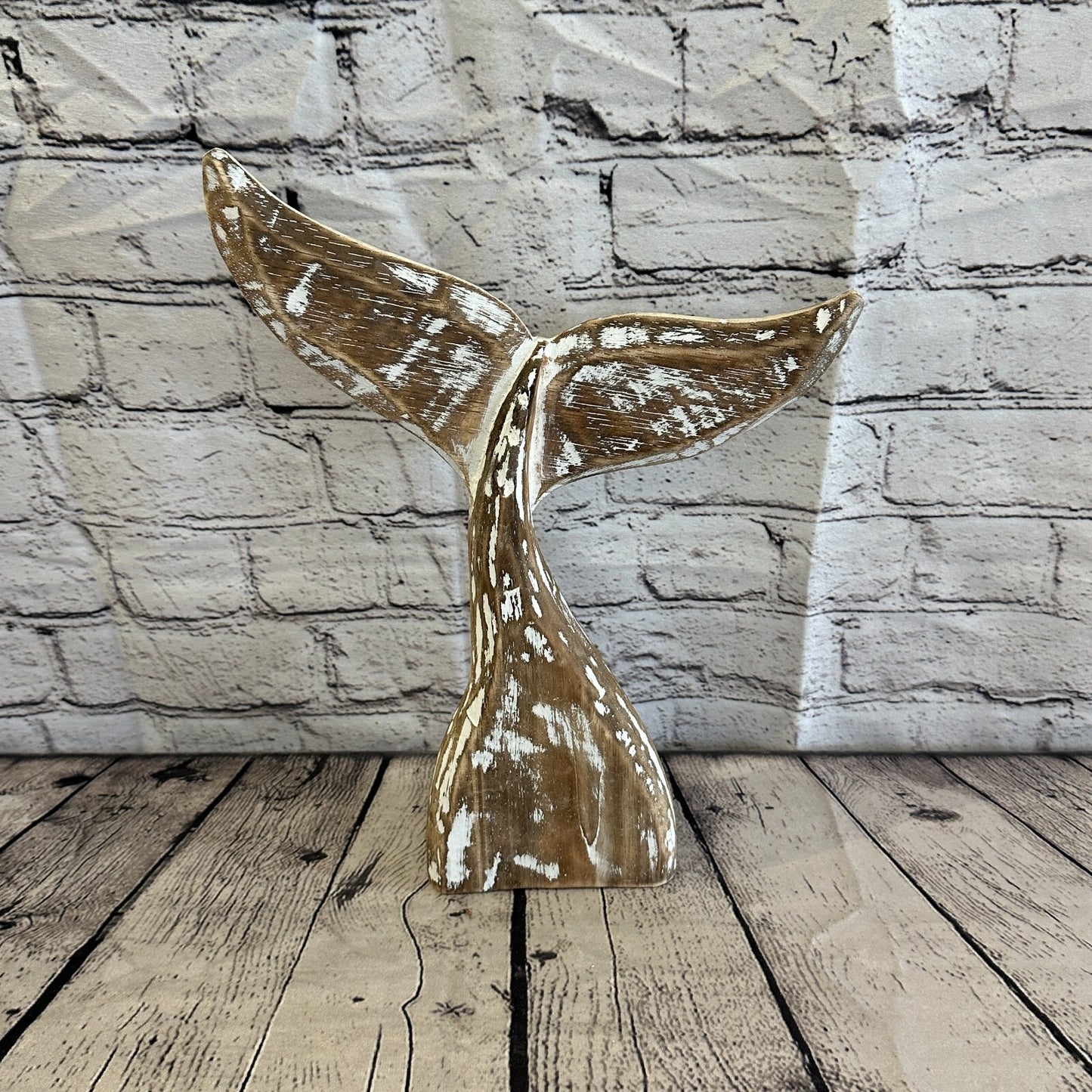 35cm x 30cm Whale Tail Brown Fish Wood Coastal Ocean Bathroom Decoration