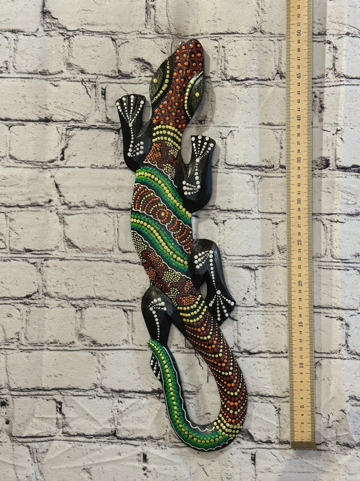 50cm Gecko Carved Wooden Dot Painted Ethnic Tribal Tiki Wall Handmade No 3