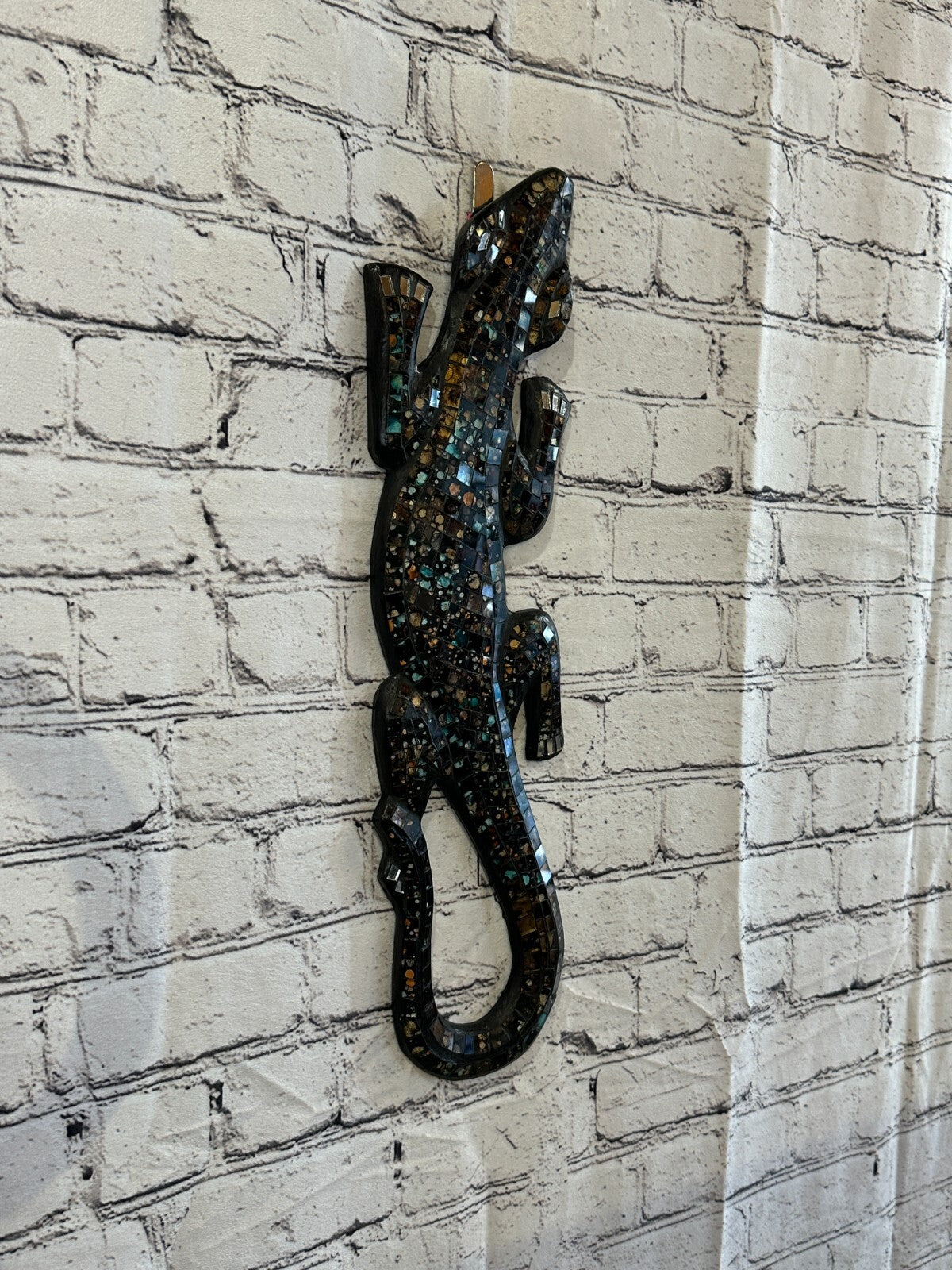 50cm Gecko Black Mosaic Wall Hanging Wooden Ornaments Wood Carving