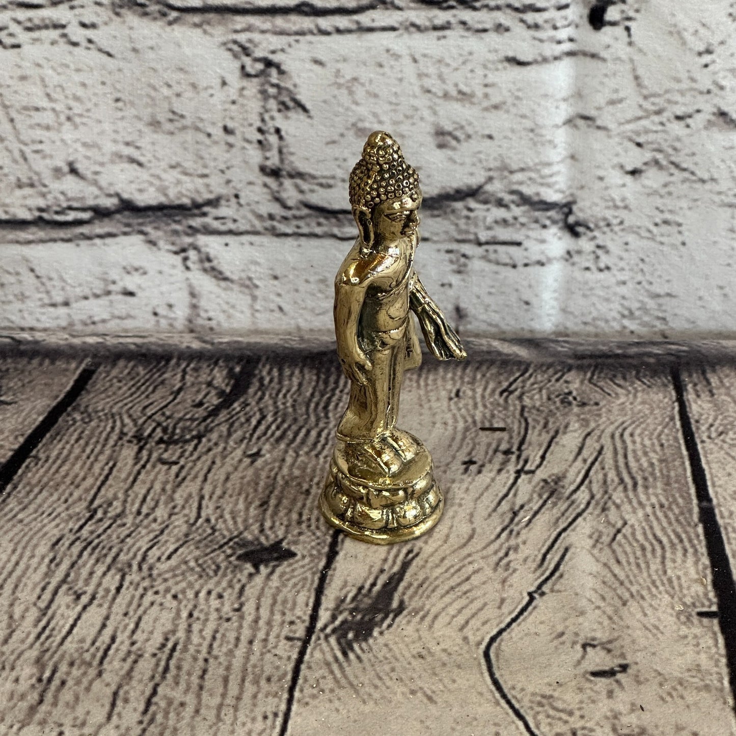 10cm x 2cm Standing Thai Bronze Buddha Blessing Statue Figure Table Decoration