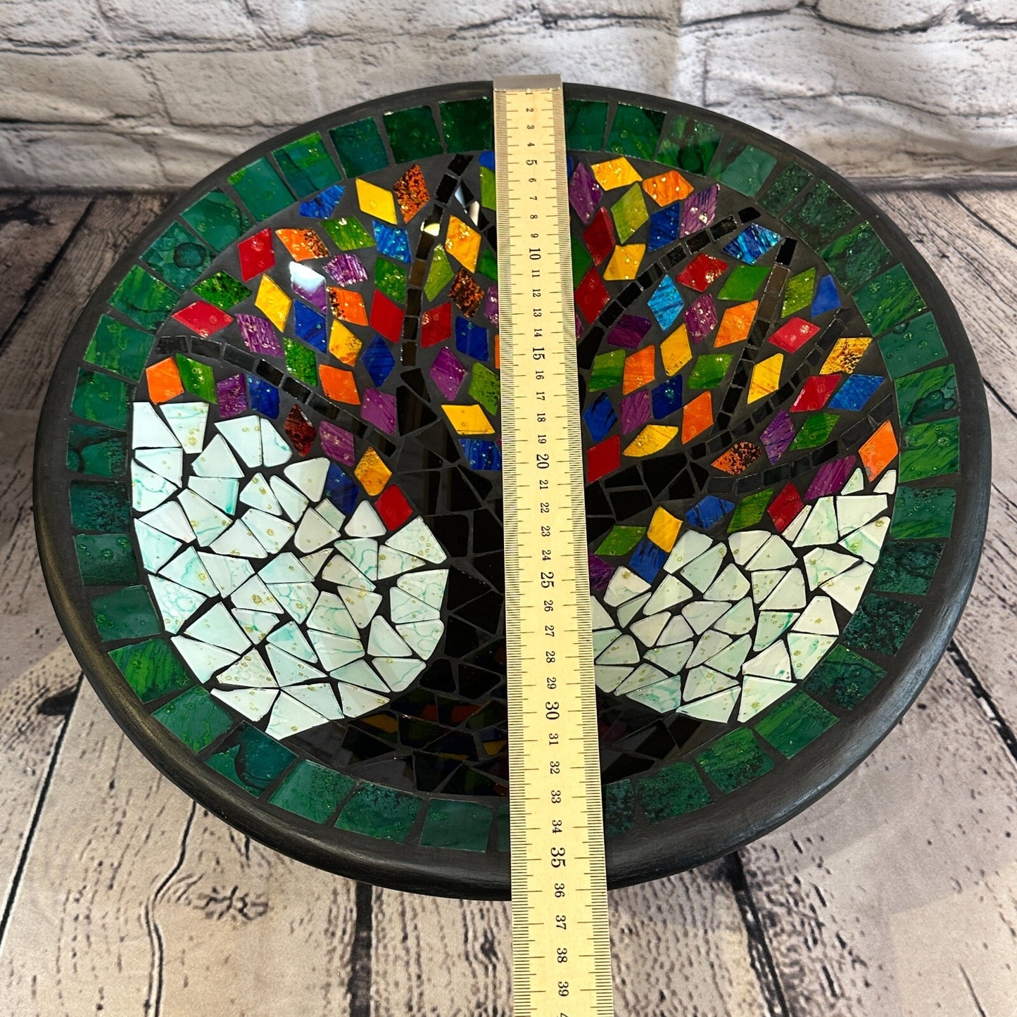 35cm Rainbow Tree Of Life Round Mosaic Handmade Ceramic Glass Tile Bowl Fruit